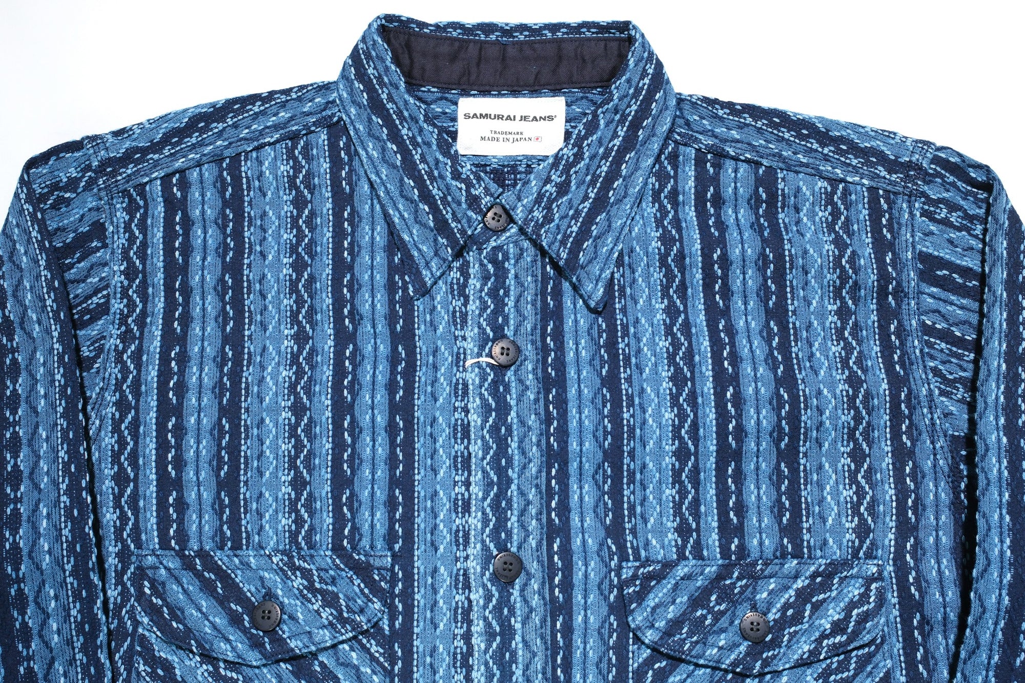 Samurai Heavyweight Natural Indigo Dyed “Rainy Sashiko” Workshirt (Overseas Edition)