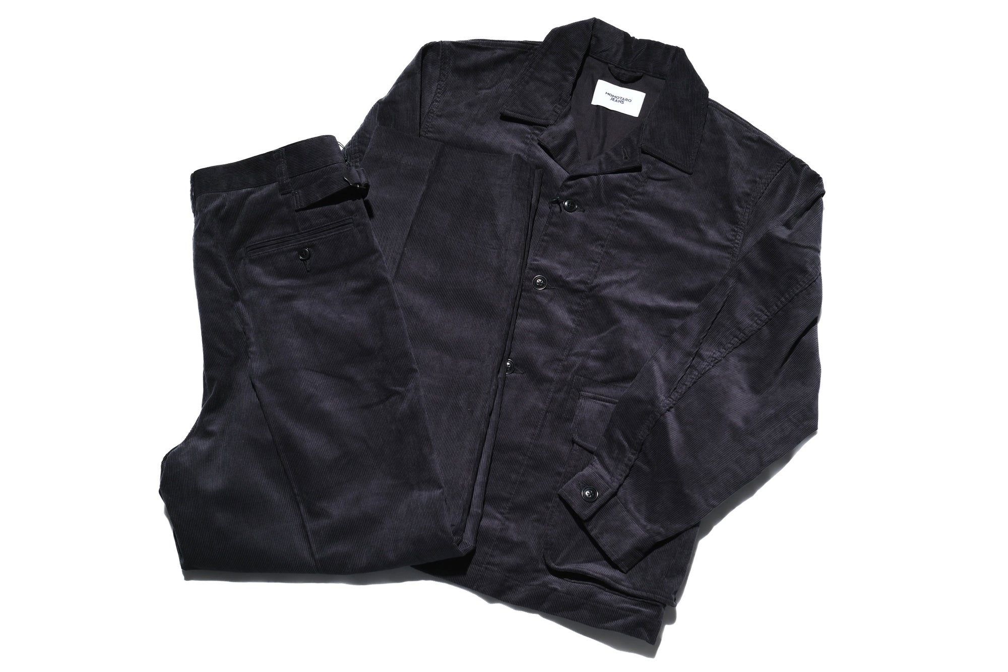 MOMOTARO JEANS 13-Wales Corduroy Tailored Trousers (Black)