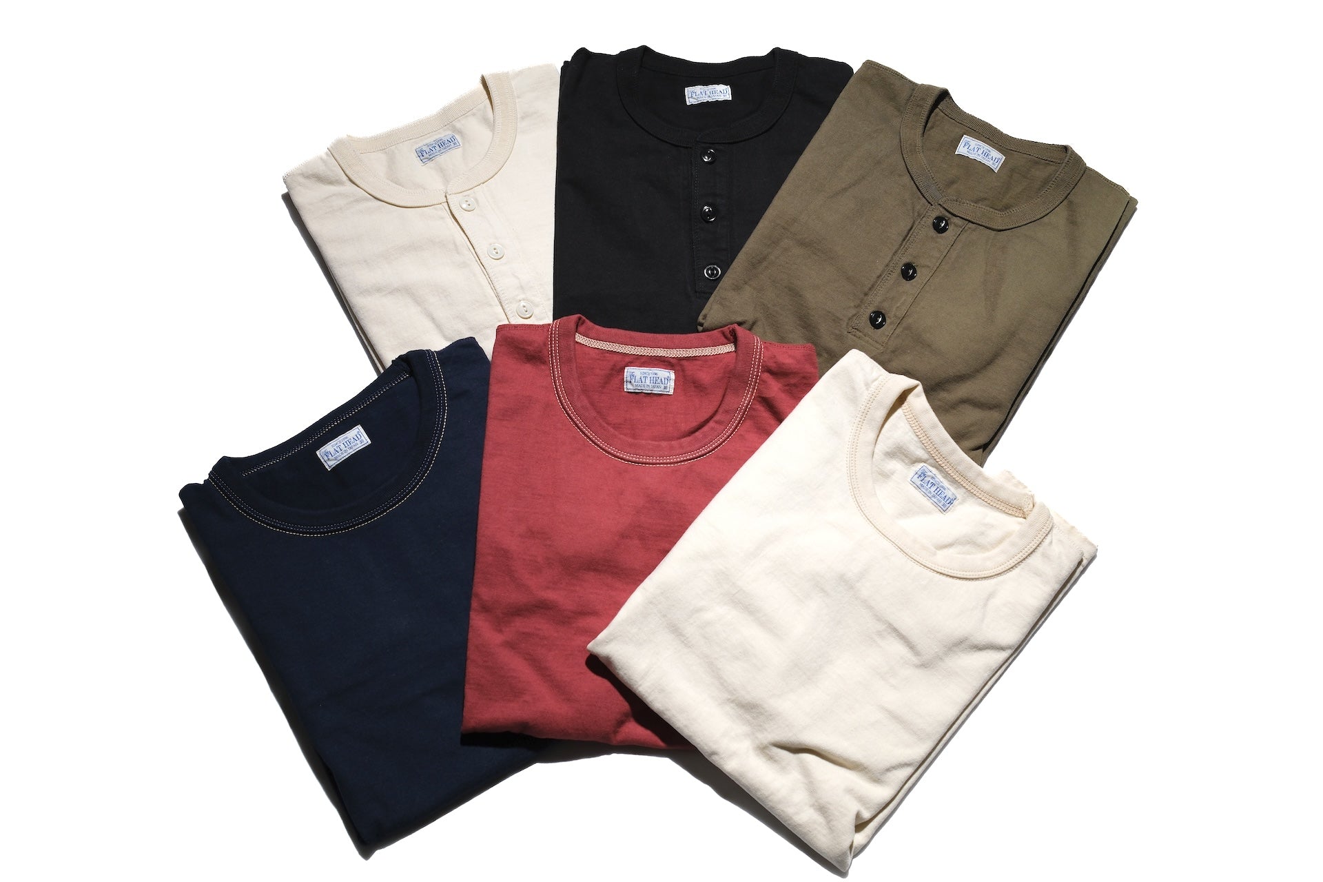 The Flat Head 9oz Loopwheeled L/S Henley Tee (Cream)