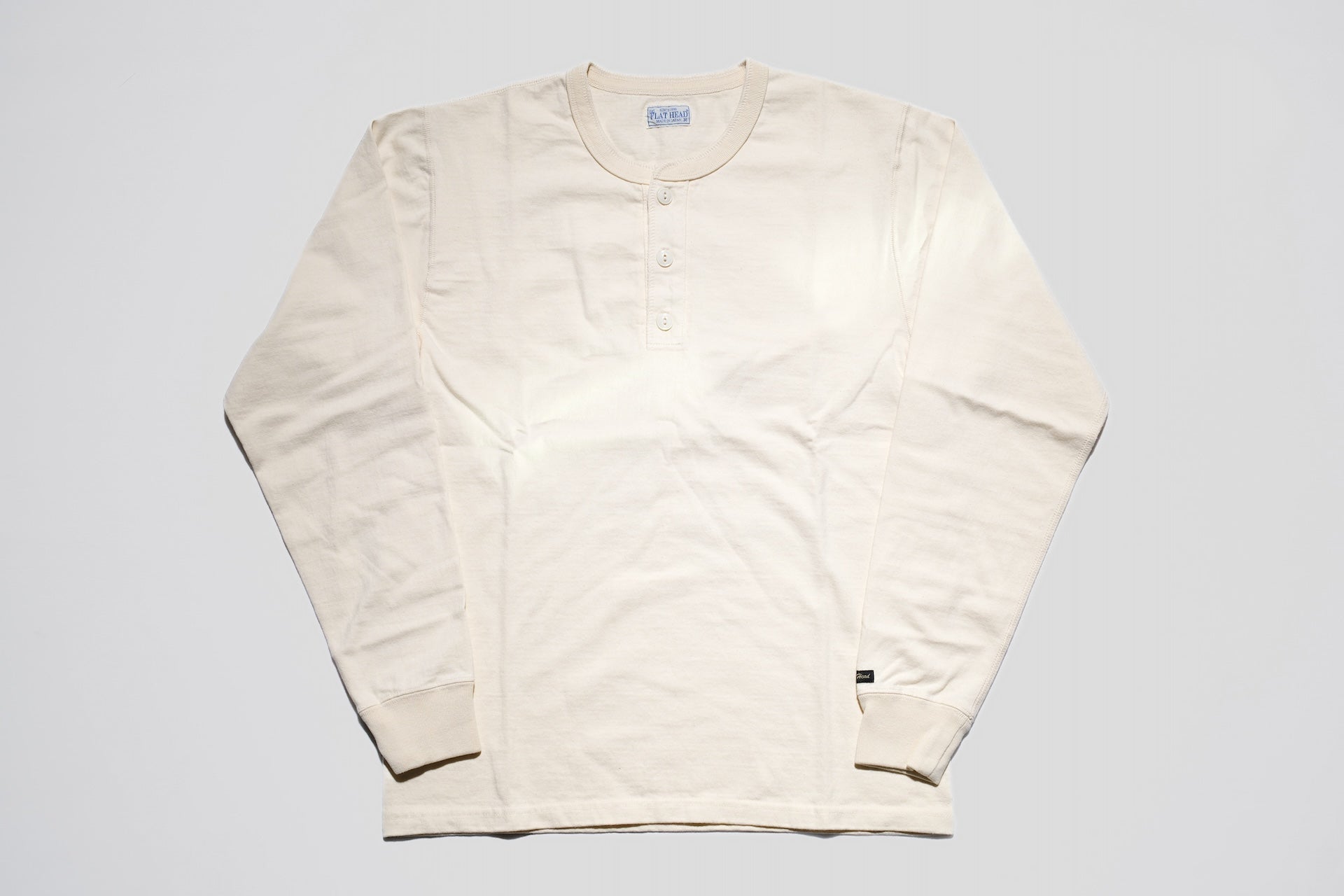 The Flat Head 9oz Loopwheeled L/S Henley Tee (Cream)