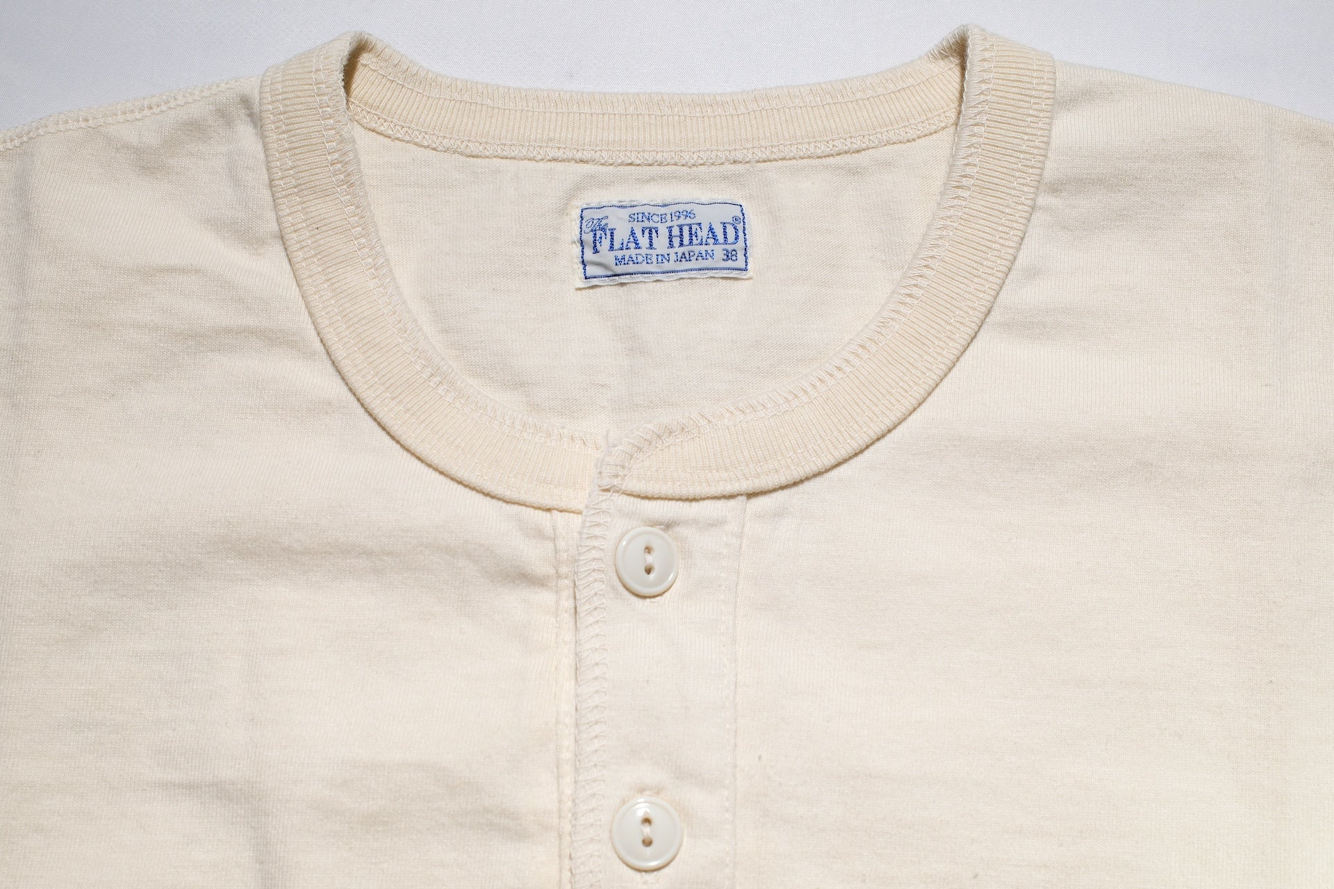 The Flat Head 9oz Loopwheeled L/S Henley Tee (Cream)