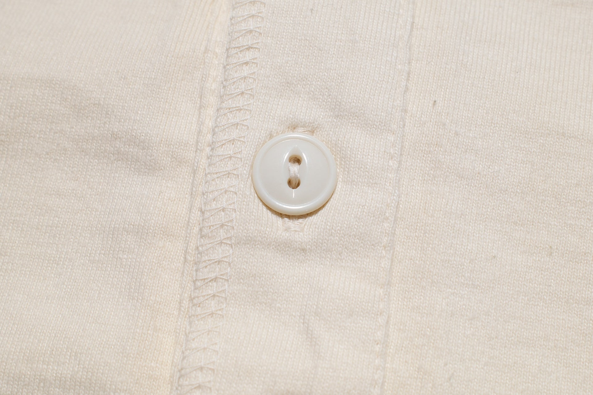 The Flat Head 9oz Loopwheeled L/S Henley Tee (Cream)