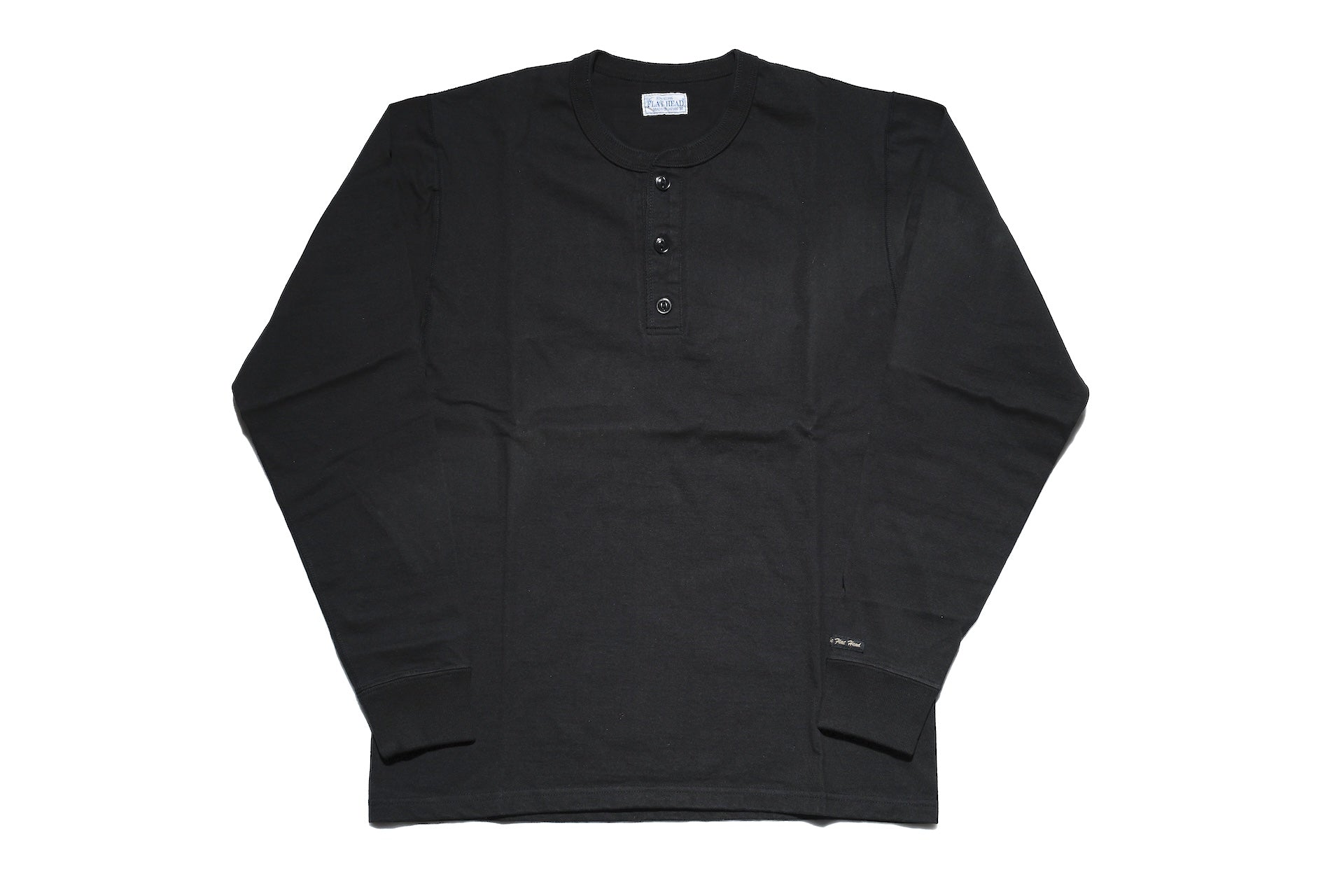 The Flat Head 9oz Loopwheeled L/S Henley Tee (Black)