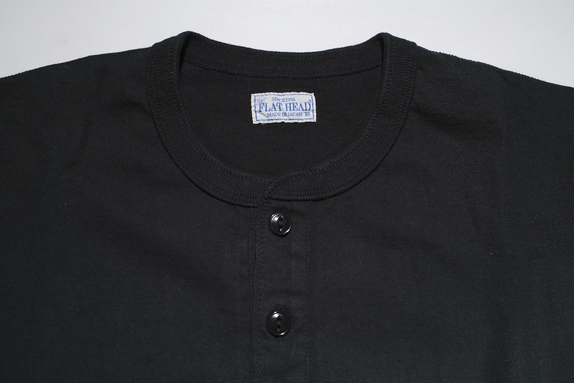 The Flat Head 9oz Loopwheeled L/S Henley Tee (Black)