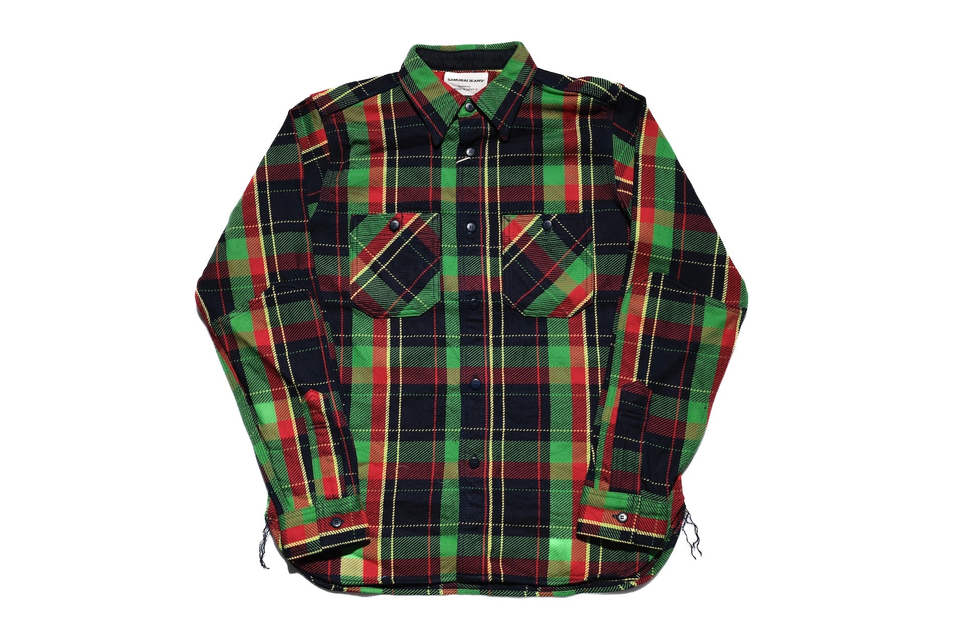 Samurai Indigo Dyed Heavyweight Flannel Workshirt (Lumberjack Green)