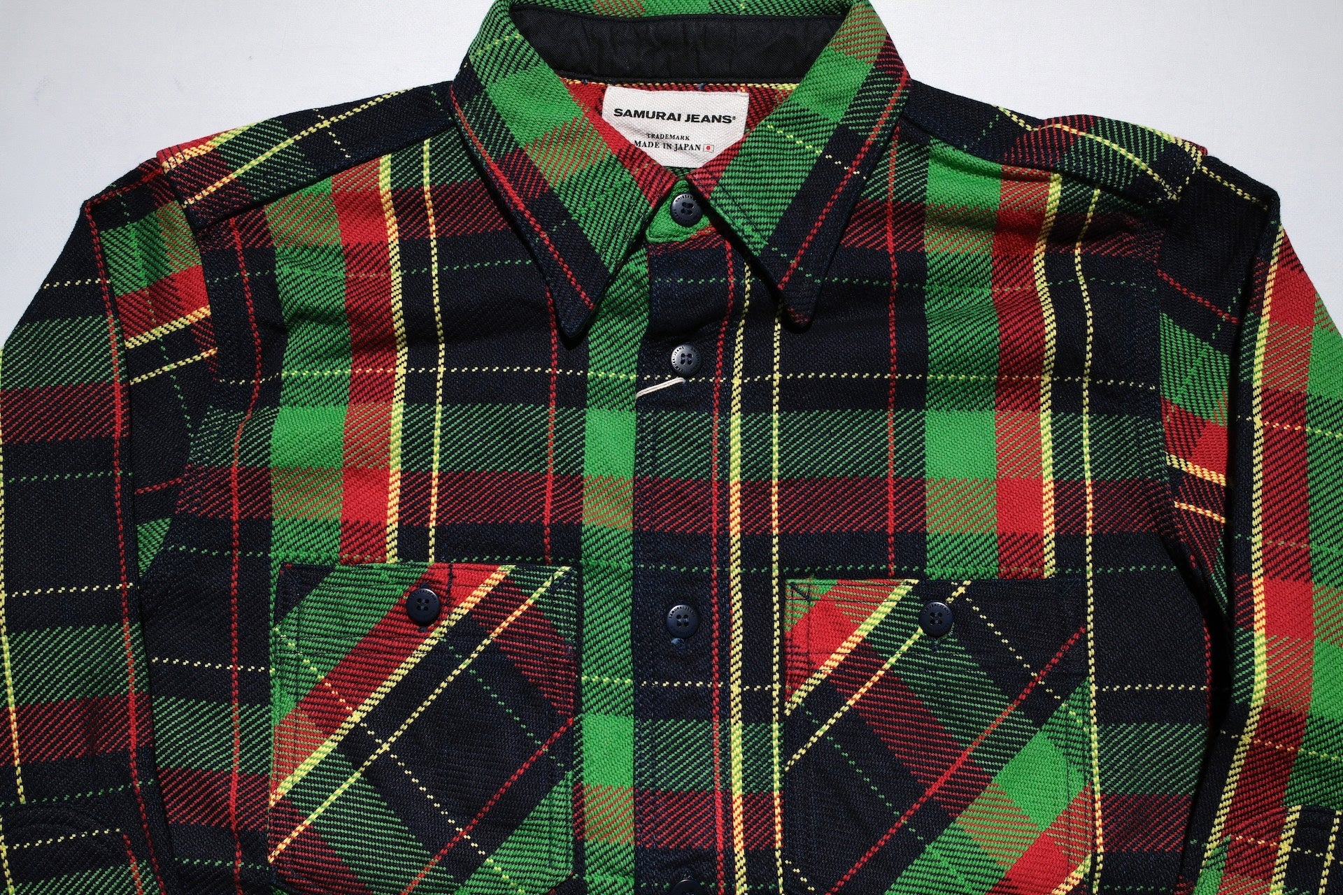 Samurai Indigo Dyed Heavyweight Flannel Workshirt (Lumberjack Green)