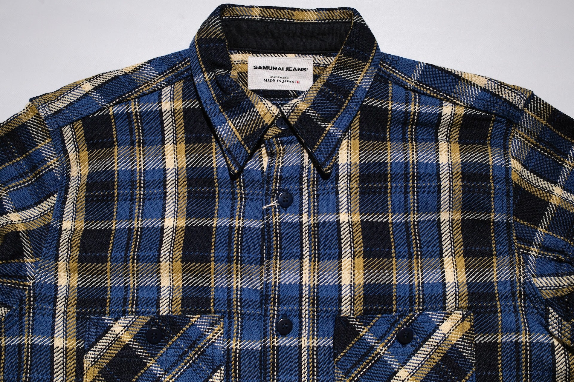 Samurai Indigo Dyed Heavyweight Flannel Workshirt (Ocean Blue)