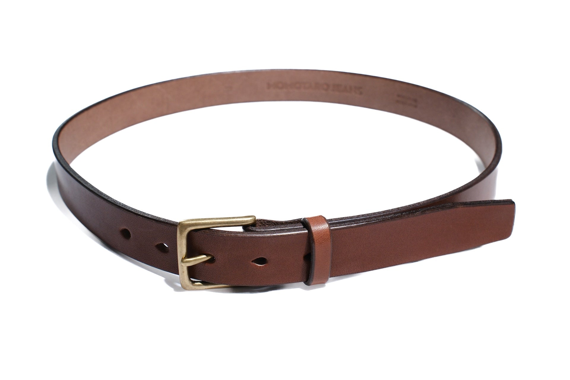 MOMOTARO JEANS “Benz Cowhide” Narrow Belt (Brown Teacore)