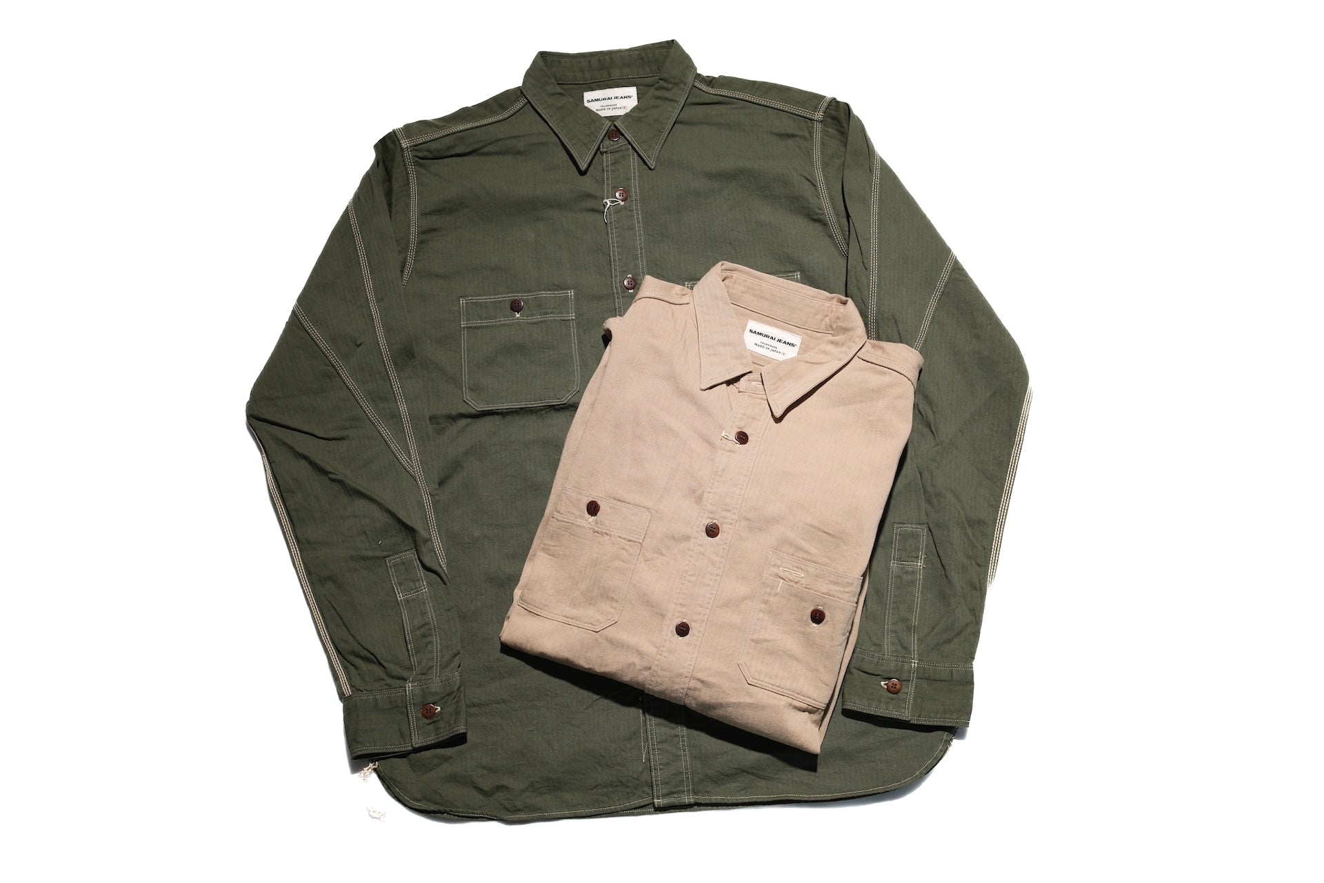 Samurai 6oz Selvage Herringbone Twill Workshirt (Olive)