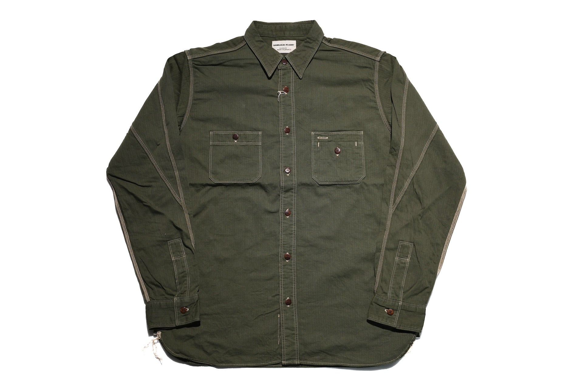 Samurai 6oz Selvage Herringbone Twill Workshirt (Olive)