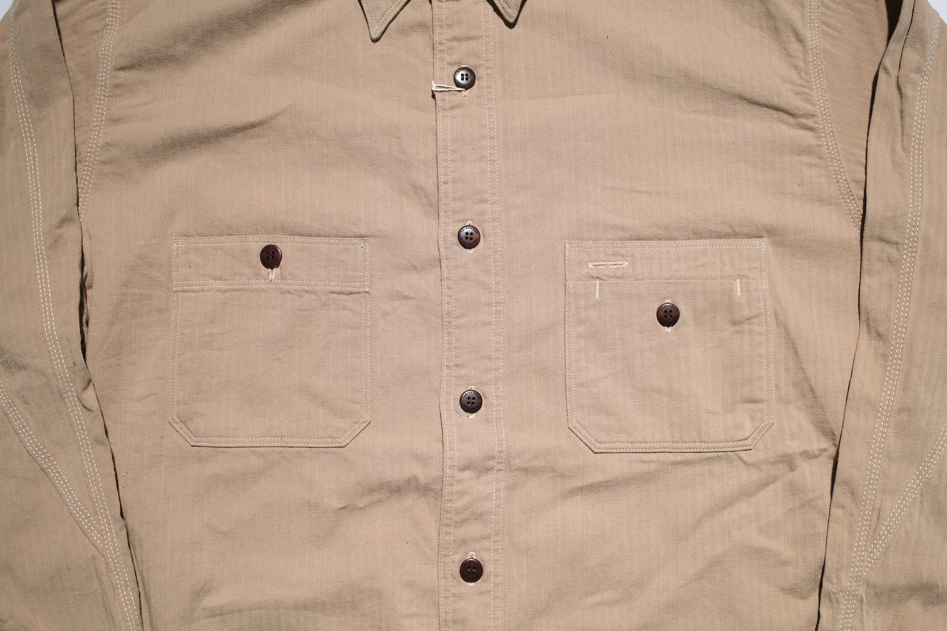 Samurai 6oz Selvage Herringbone Twill Workshirt (Beige)