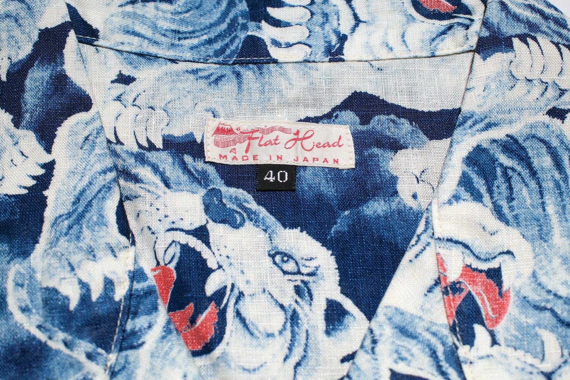 The Flat Head Indigo Dyed "Hundred Tigers" L/S Linen Open Collar Shirt