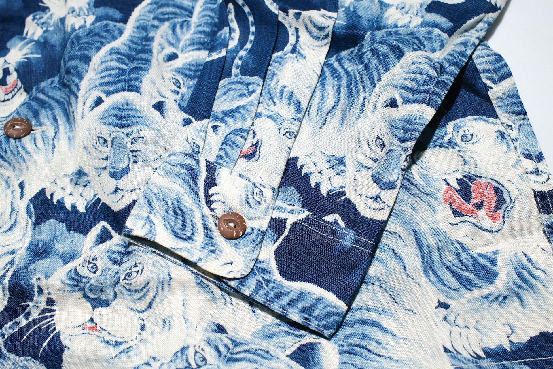 The Flat Head Indigo Dyed "Hundred Tigers" L/S Linen Open Collar Shirt