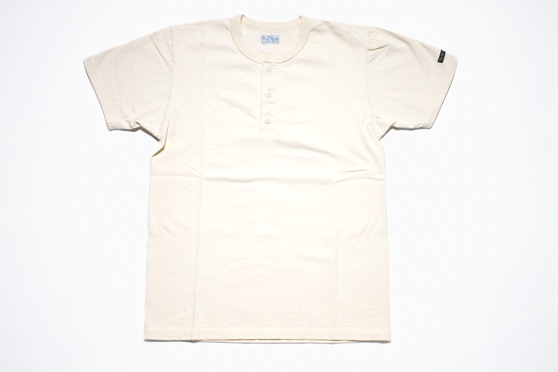 The Flat Head 24 Version 9oz Loopwheeled Henley Tee (Cream)