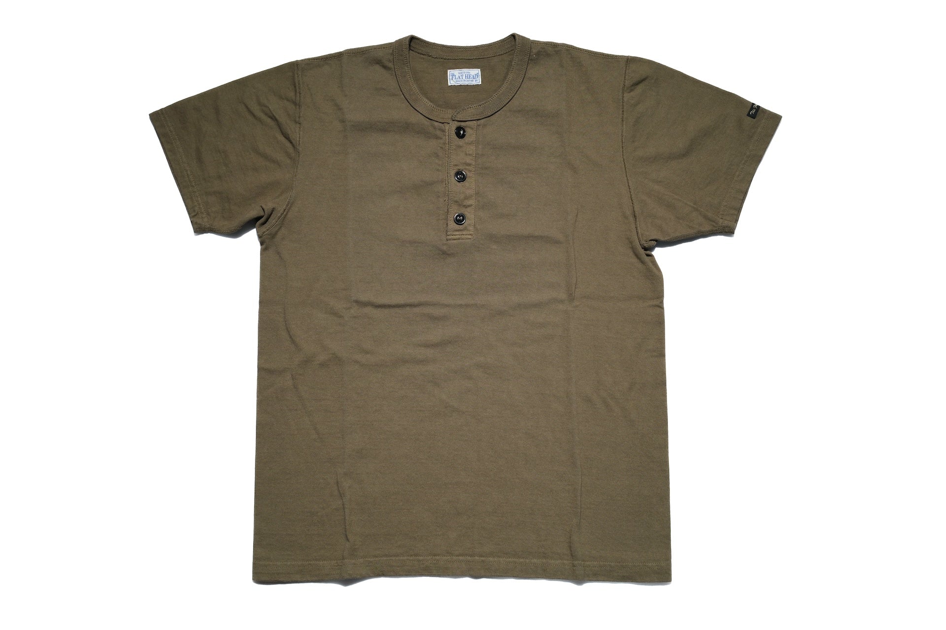 The Flat Head 24 Version 9oz Loopwheeled Henley Tee (Olive)