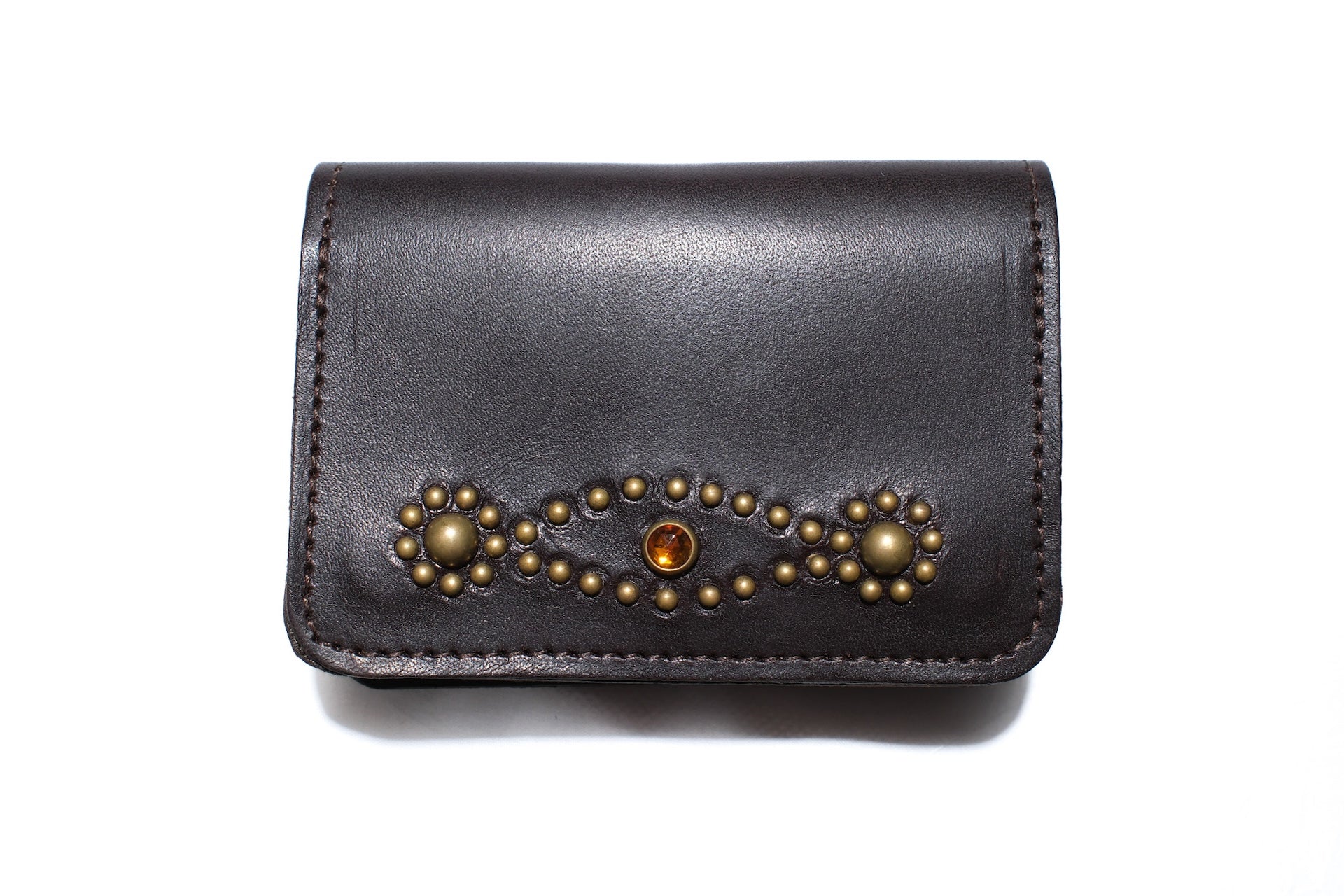 Hollywood Trading Company "Silent Watcher" Mini Wallet with Yellow Crystal (Dark Brown Tea-core)