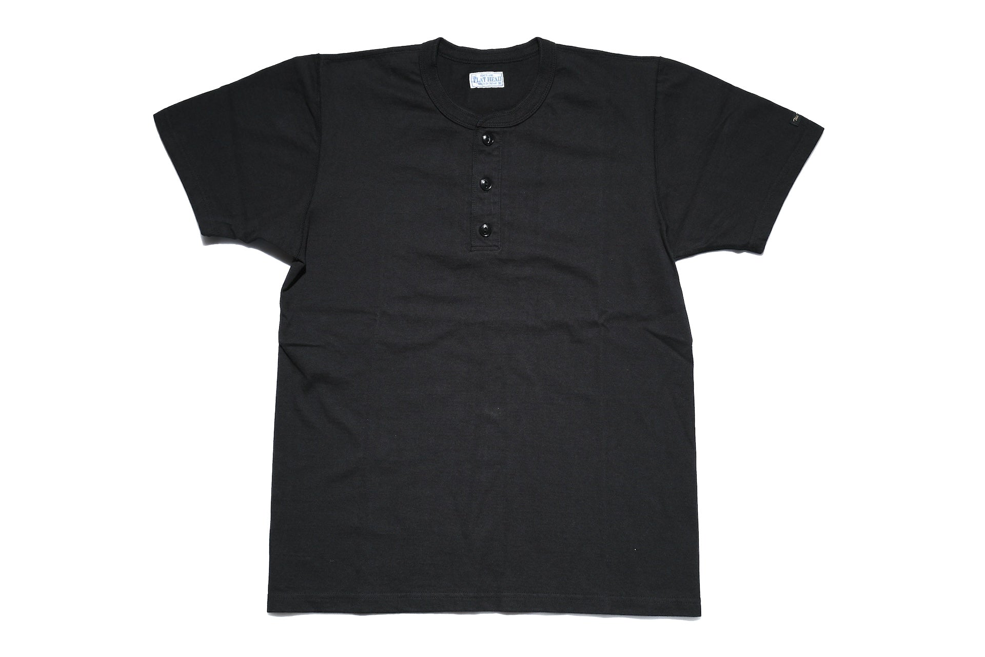 The Flat Head 24 Version 9oz Loopwheeled Henley Tee (Black)