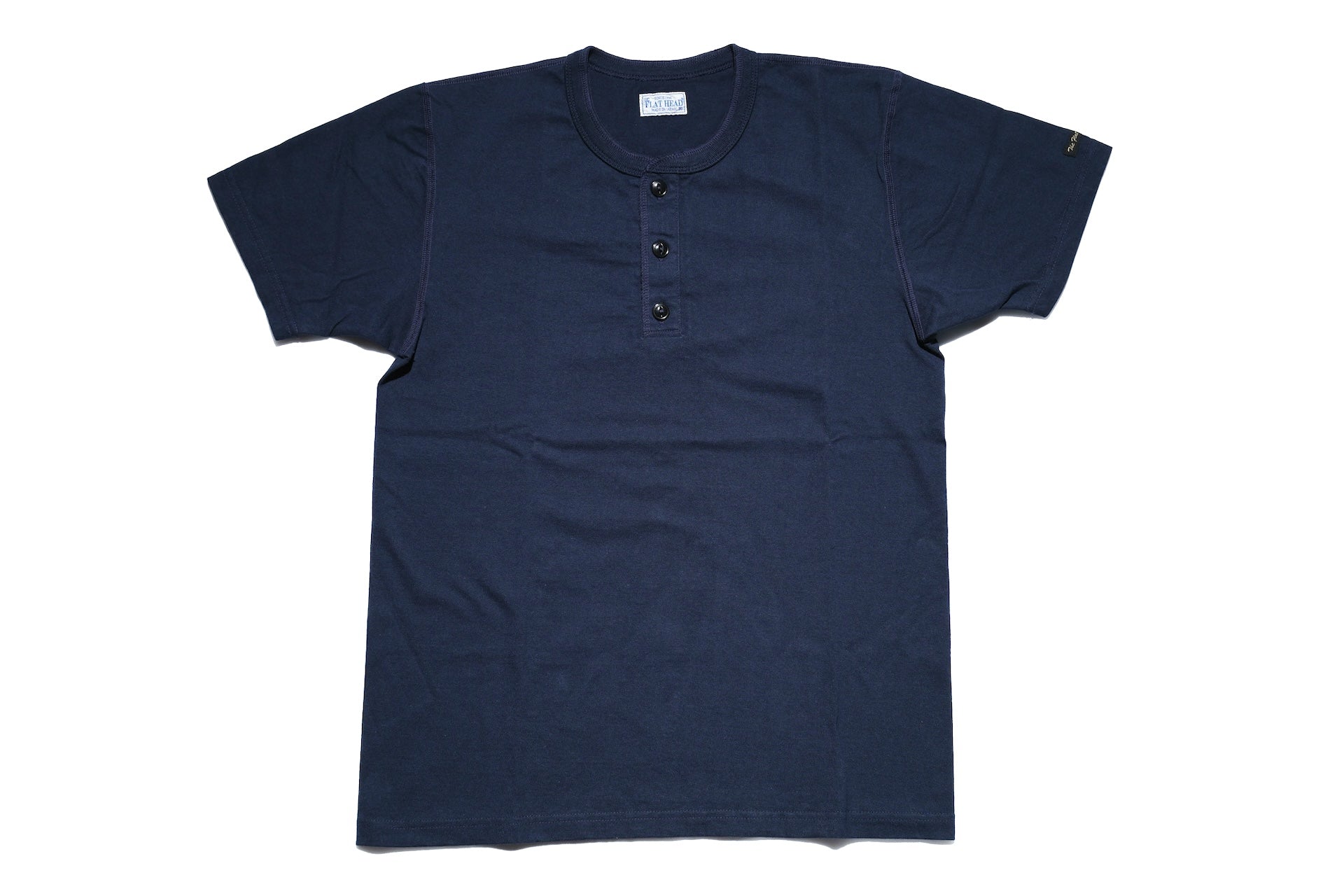 The Flat Head 24 Version 9oz Loopwheeled Henley Tee (Navy)