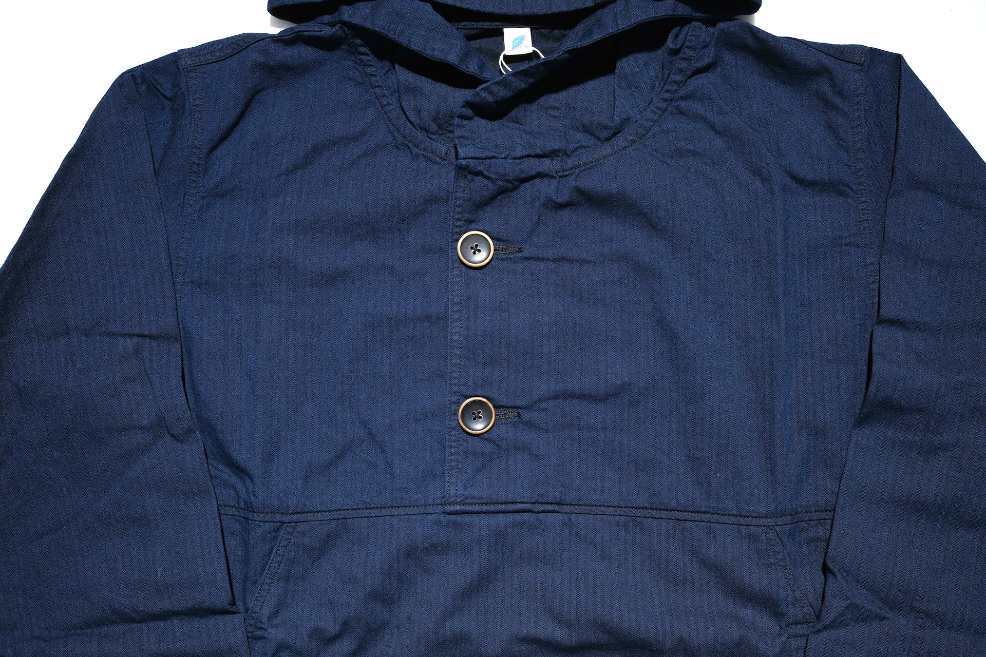 Pure Blue Japan "All-Seasons" HBT Hooded Pullover (Grand Indigo X Black)