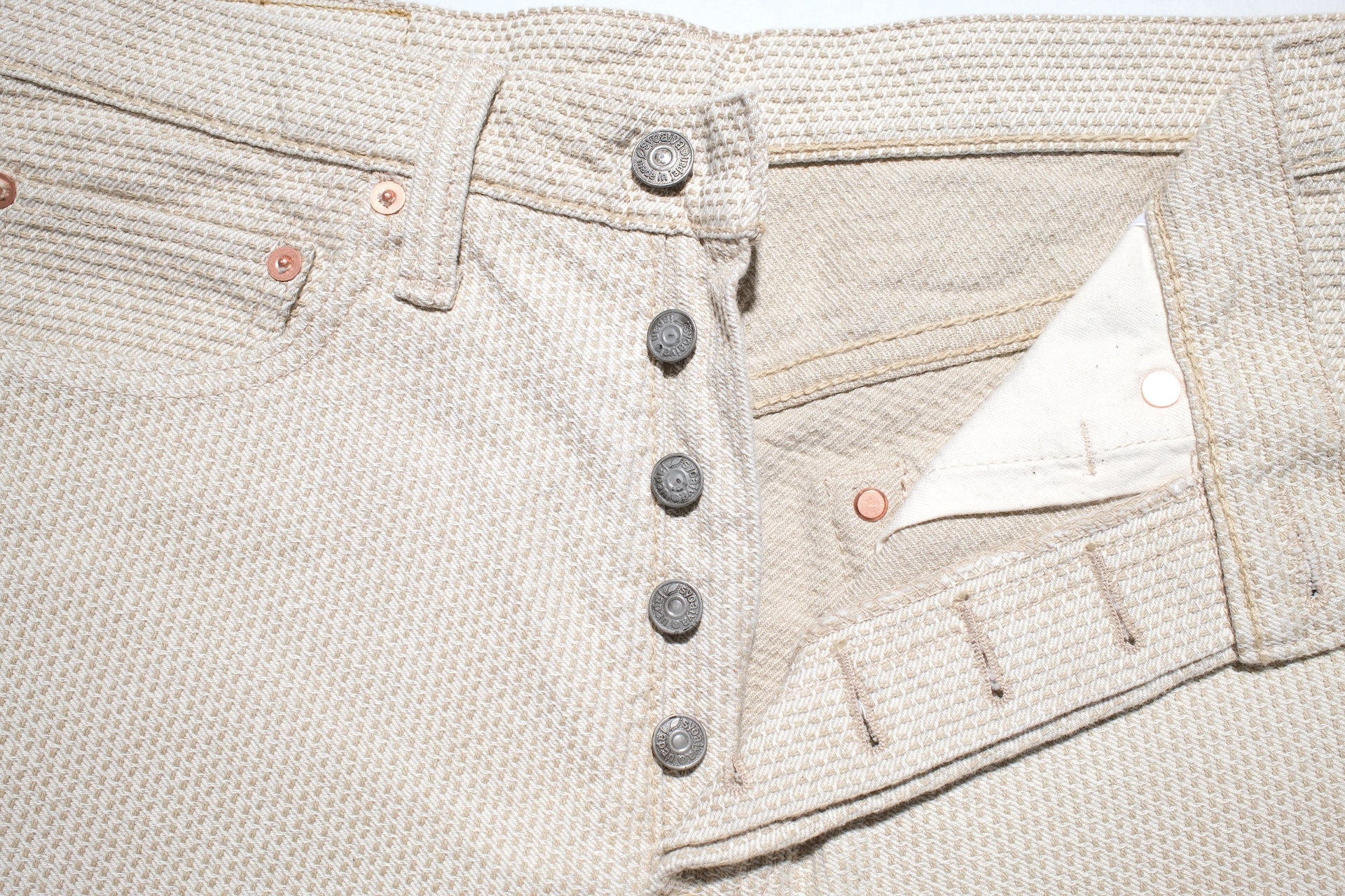Pure Blue Japan 12.5oz "Double-Warps" Sashiko Trousers (Ivory X Beige)