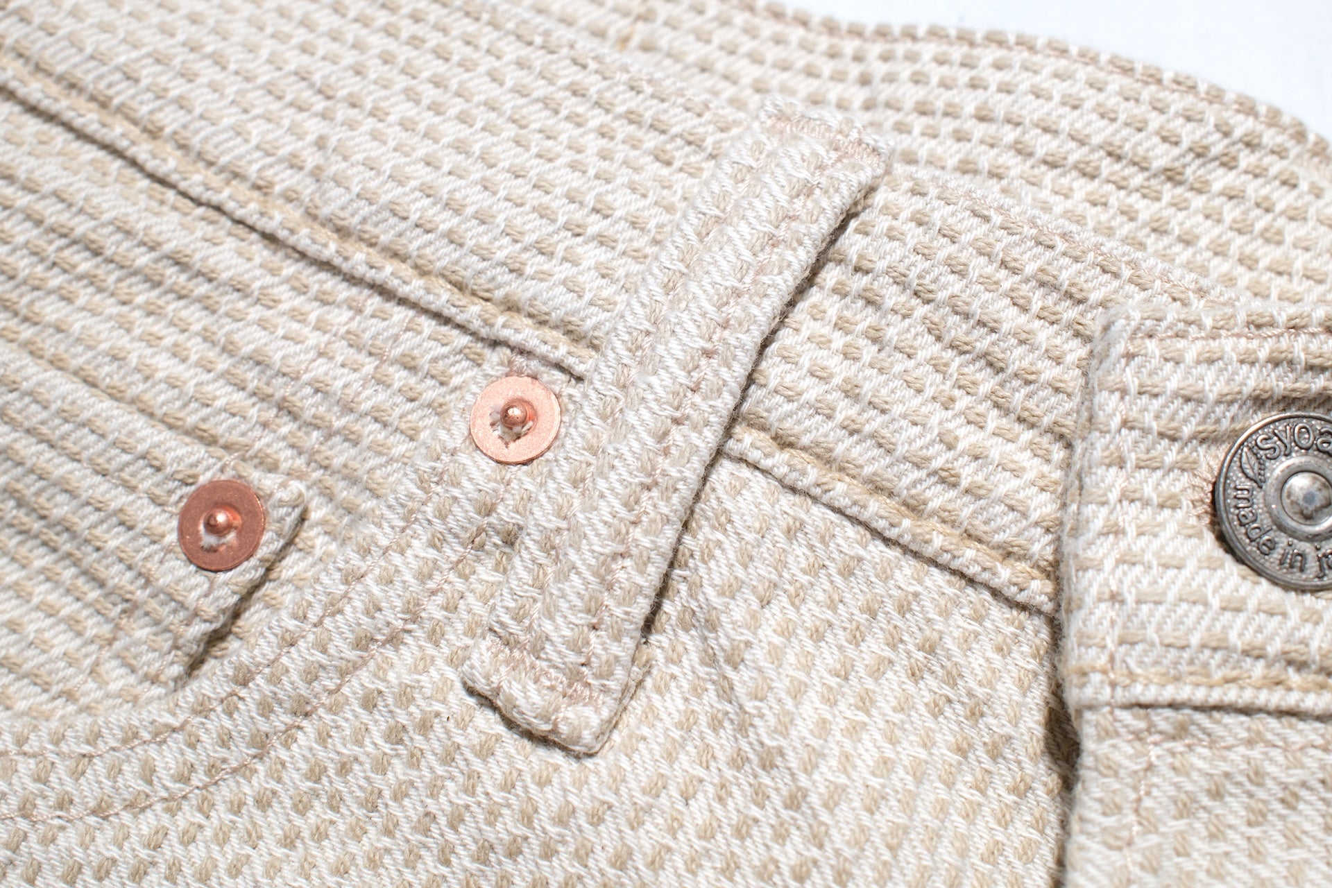 Pure Blue Japan 12.5oz "Double-Warps" Sashiko Trousers (Ivory X Beige)