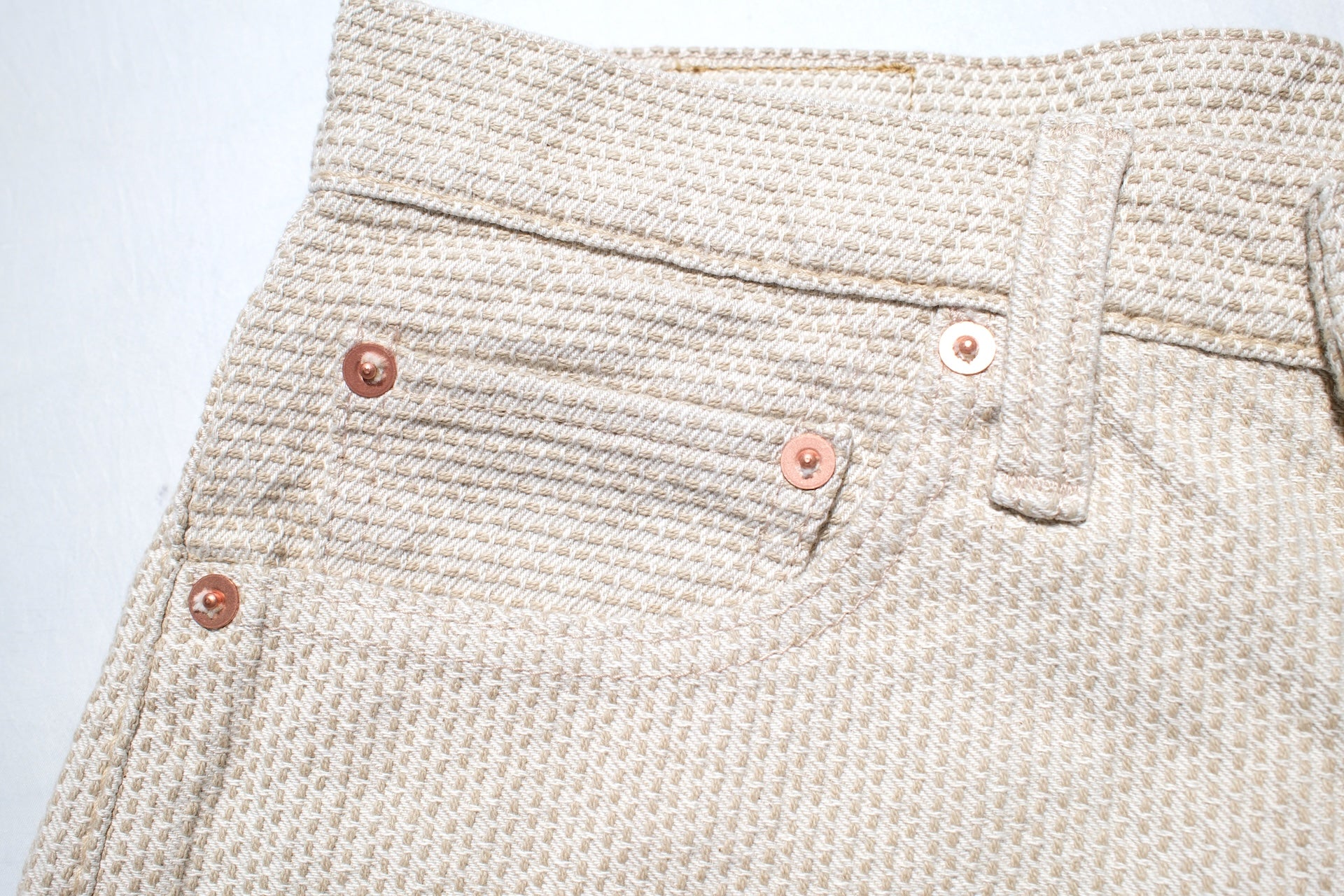Pure Blue Japan 12.5oz "Double-Warps" Sashiko Trousers (Ivory X Beige)