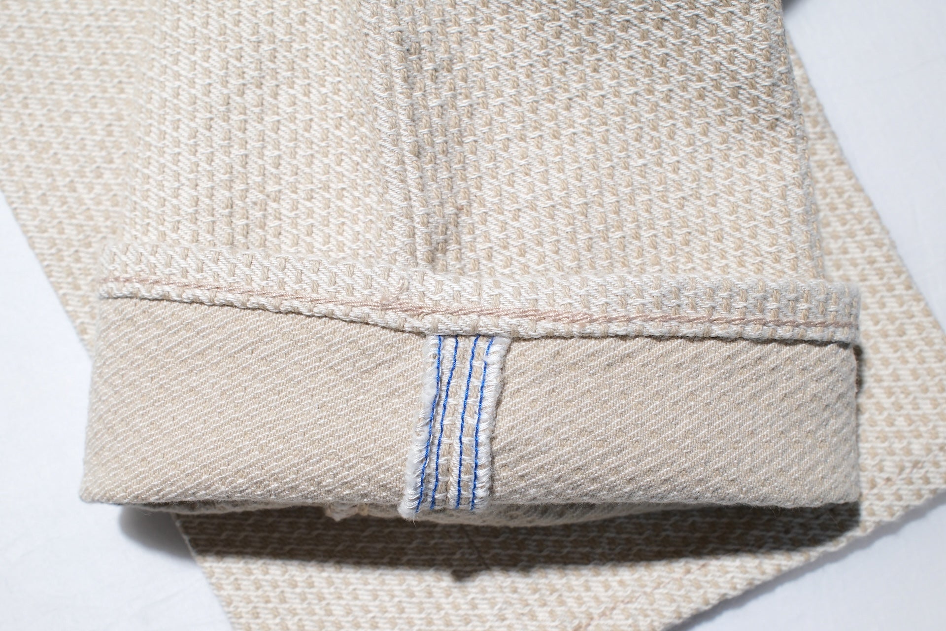 Pure Blue Japan 12.5oz "Double-Warps" Sashiko Trousers (Ivory X Beige)