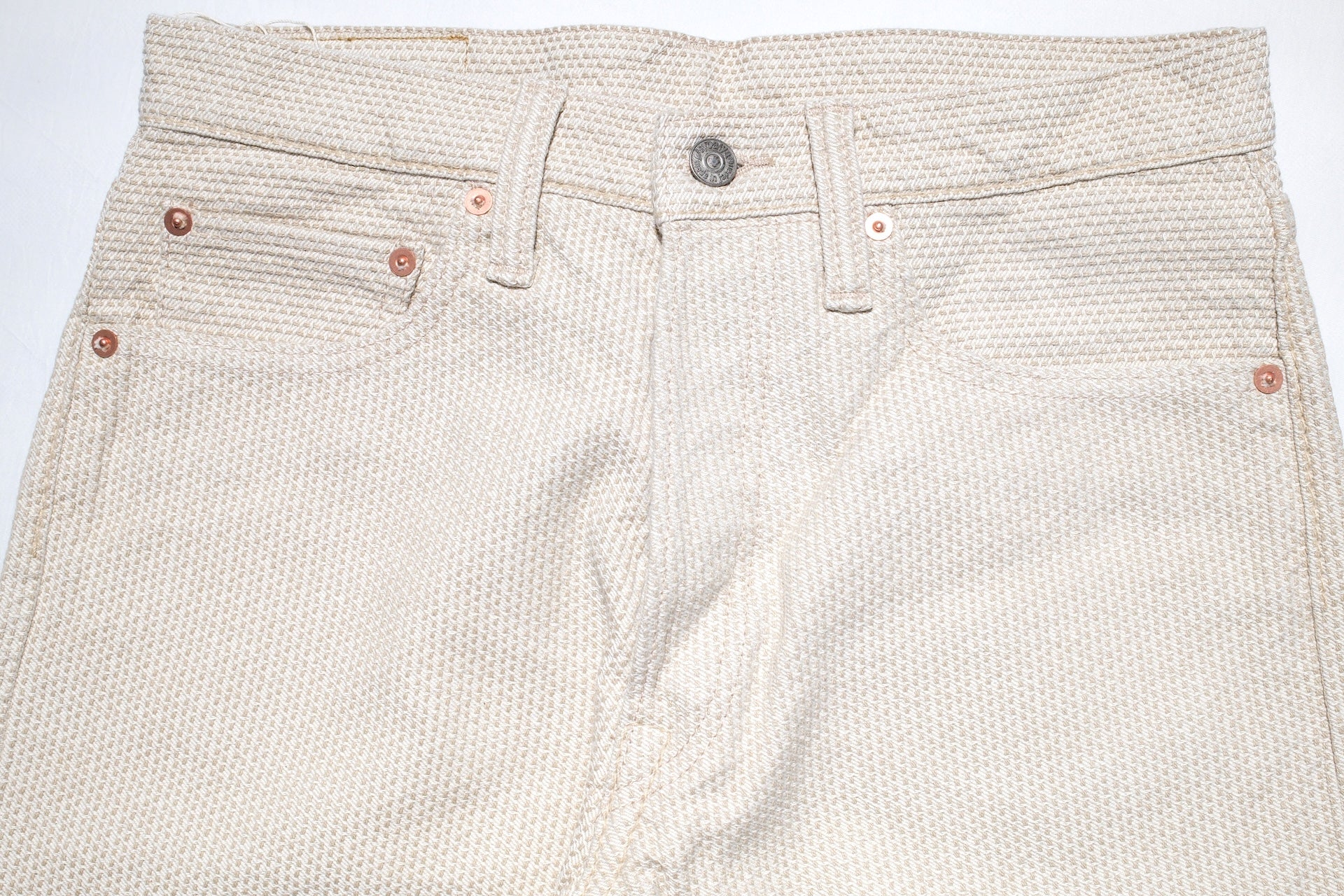 Pure Blue Japan 12.5oz "Double-Warps" Sashiko Trousers (Ivory X Beige)
