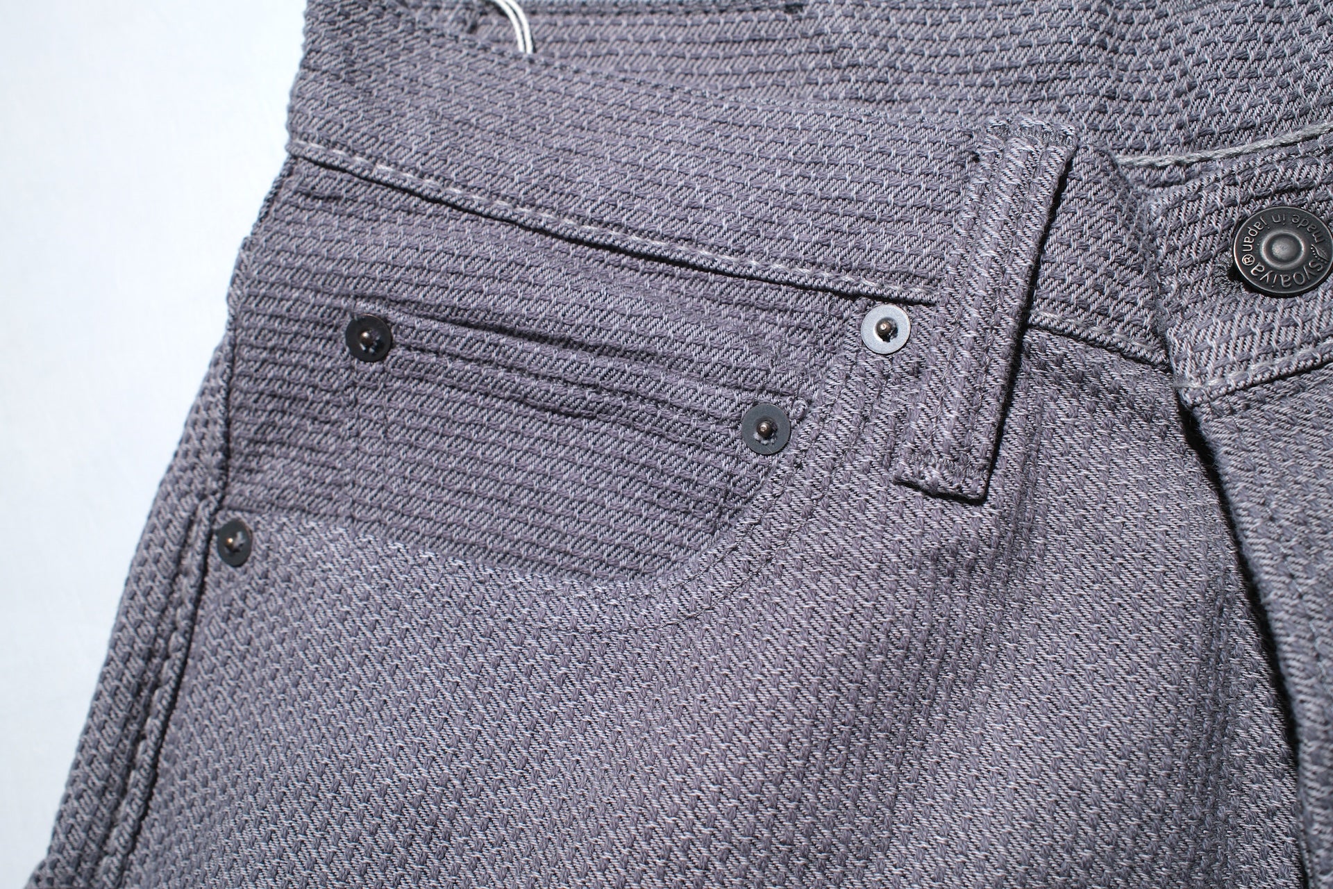 Pure Blue Japan 12.5oz "Double-Warps" Sashiko Trousers (Heather Grey X Black)