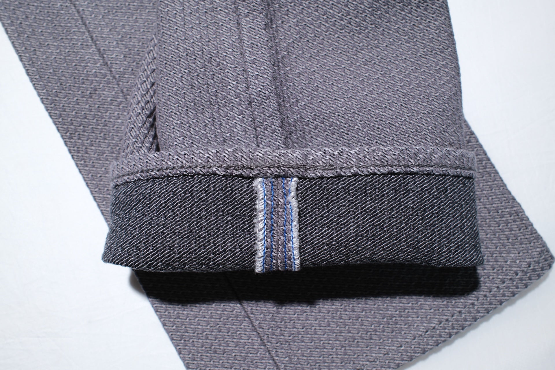 Pure Blue Japan 12.5oz "Double-Warps" Sashiko Trousers (Heather Grey X Black)