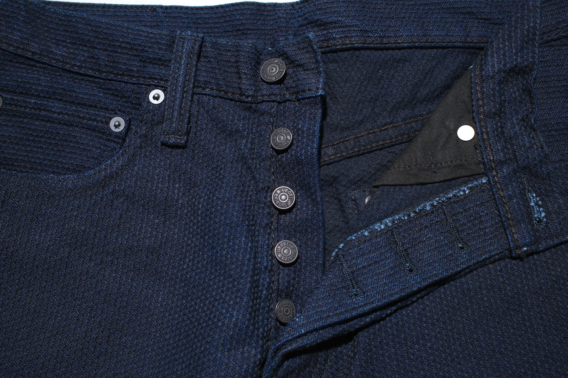 Pure Blue Japan 12.5oz "Double-Warps" Sashiko Trousers (Indigo X Black)