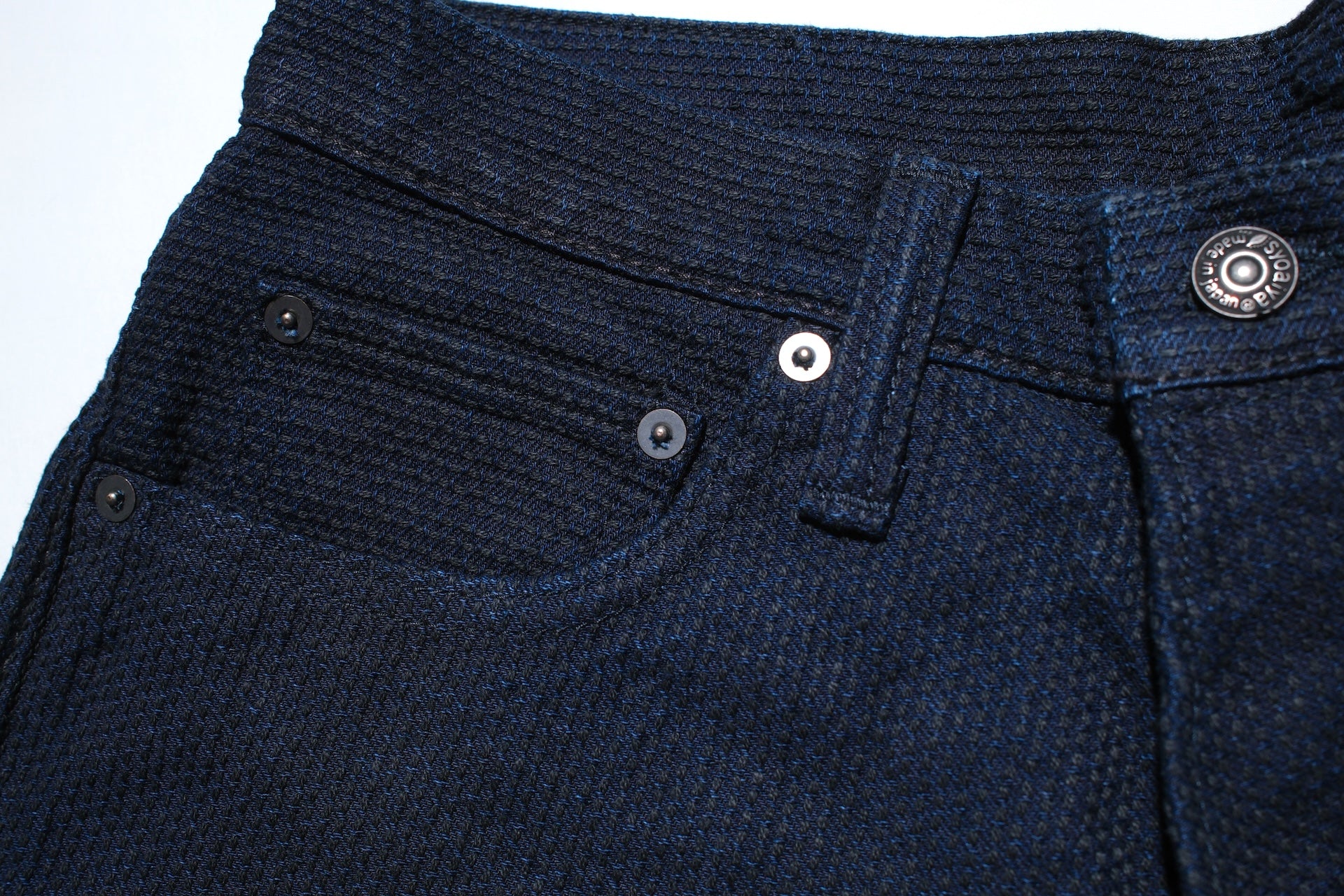 Pure Blue Japan 12.5oz "Double-Warps" Sashiko Trousers (Indigo X Black)