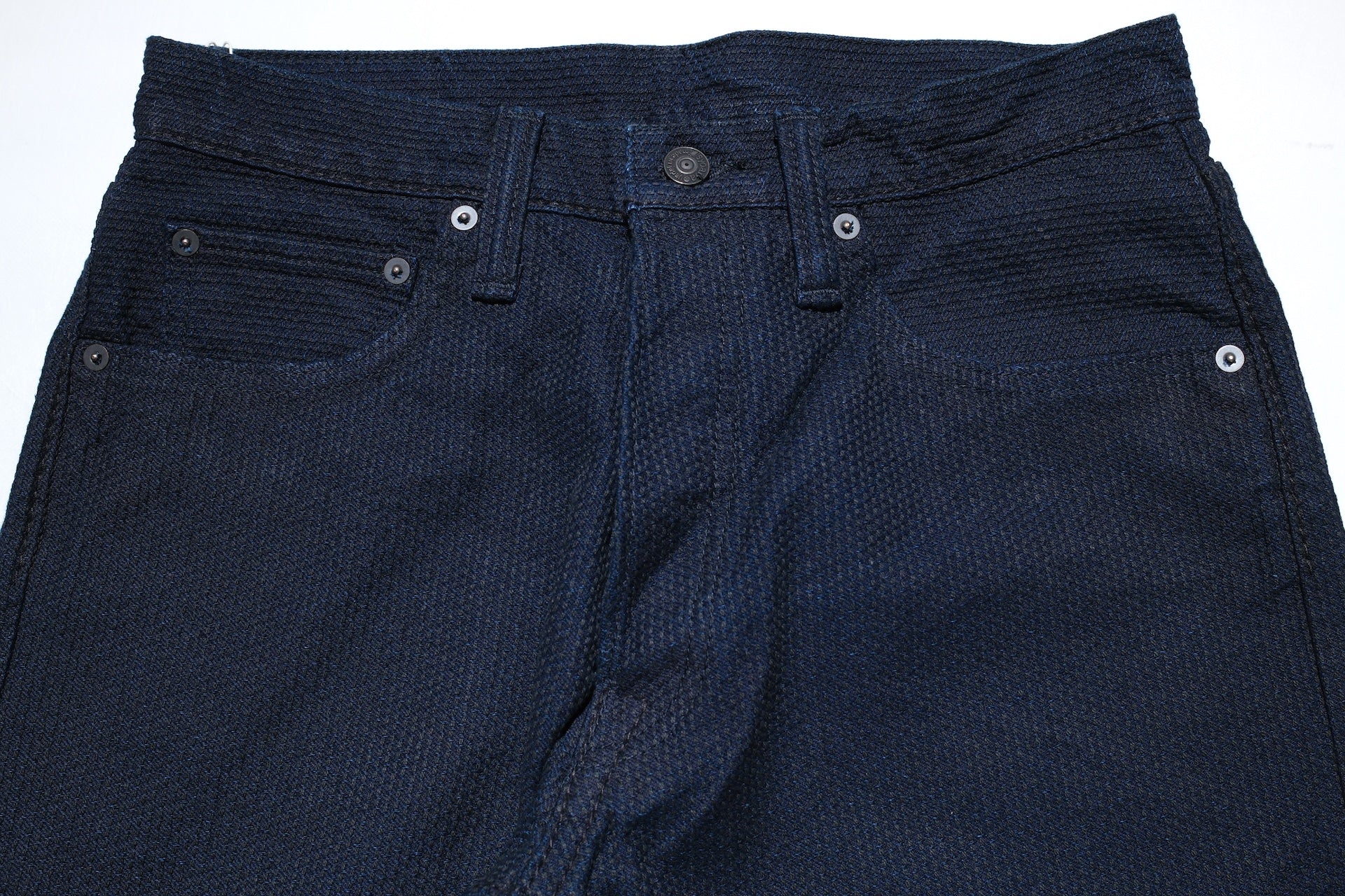 Pure Blue Japan 12.5oz "Double-Warps" Sashiko Trousers (Indigo X Black)