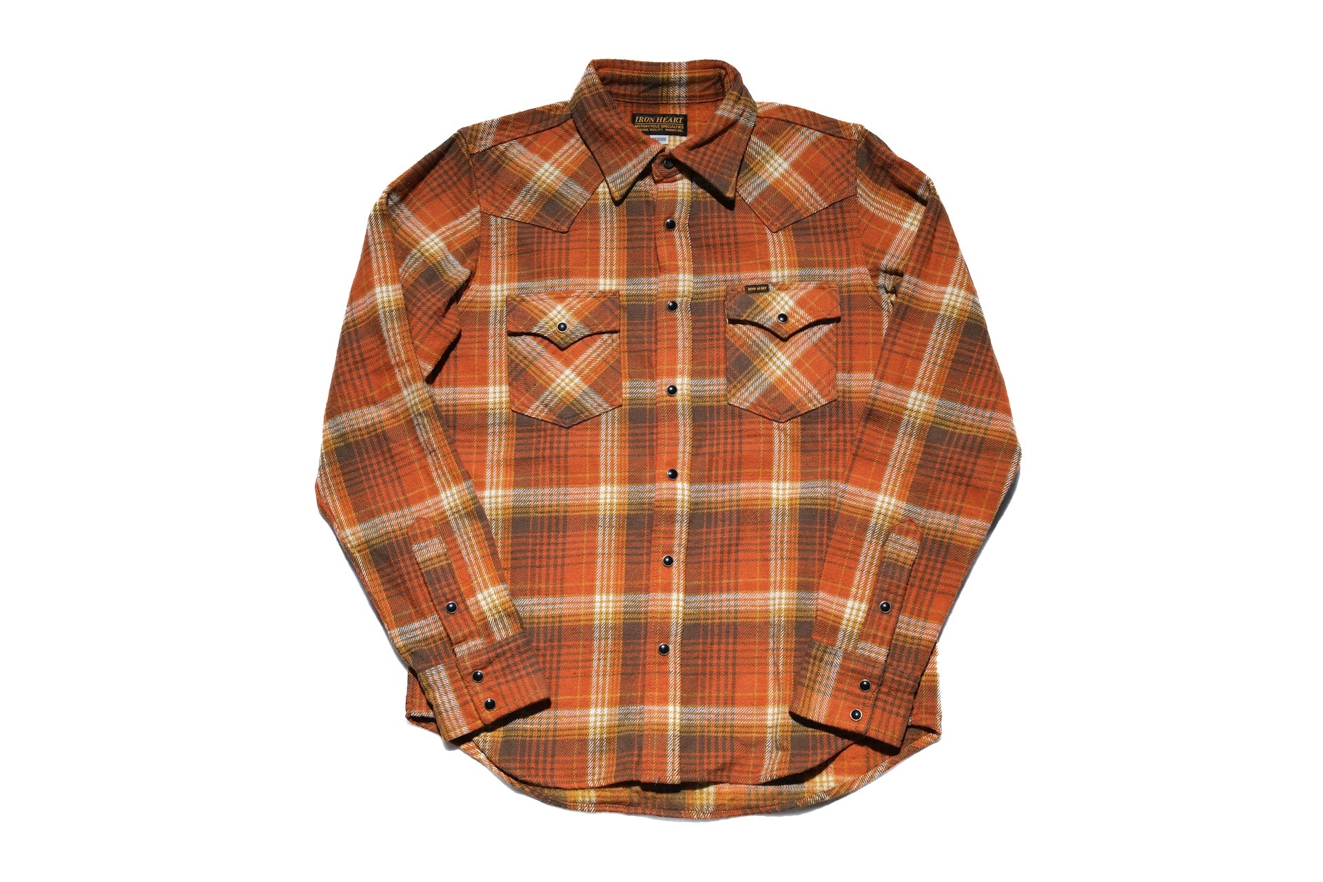 Iron Heart 12oz Ultra-Heavy "Slubby" Flannel Western Shirt (Autumn Orange)