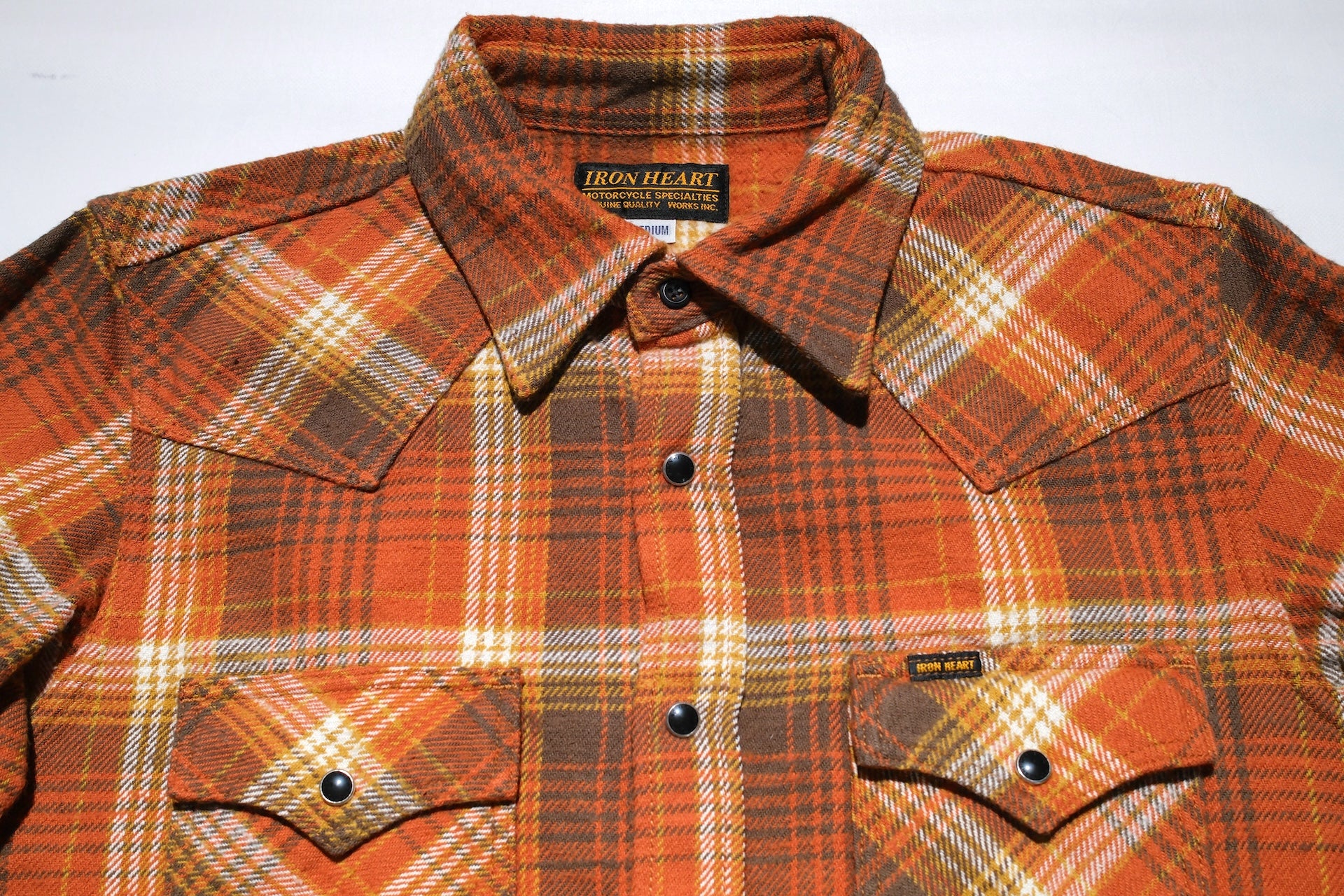 Iron Heart 12oz Ultra-Heavy "Slubby" Flannel Western Shirt (Autumn Orange)