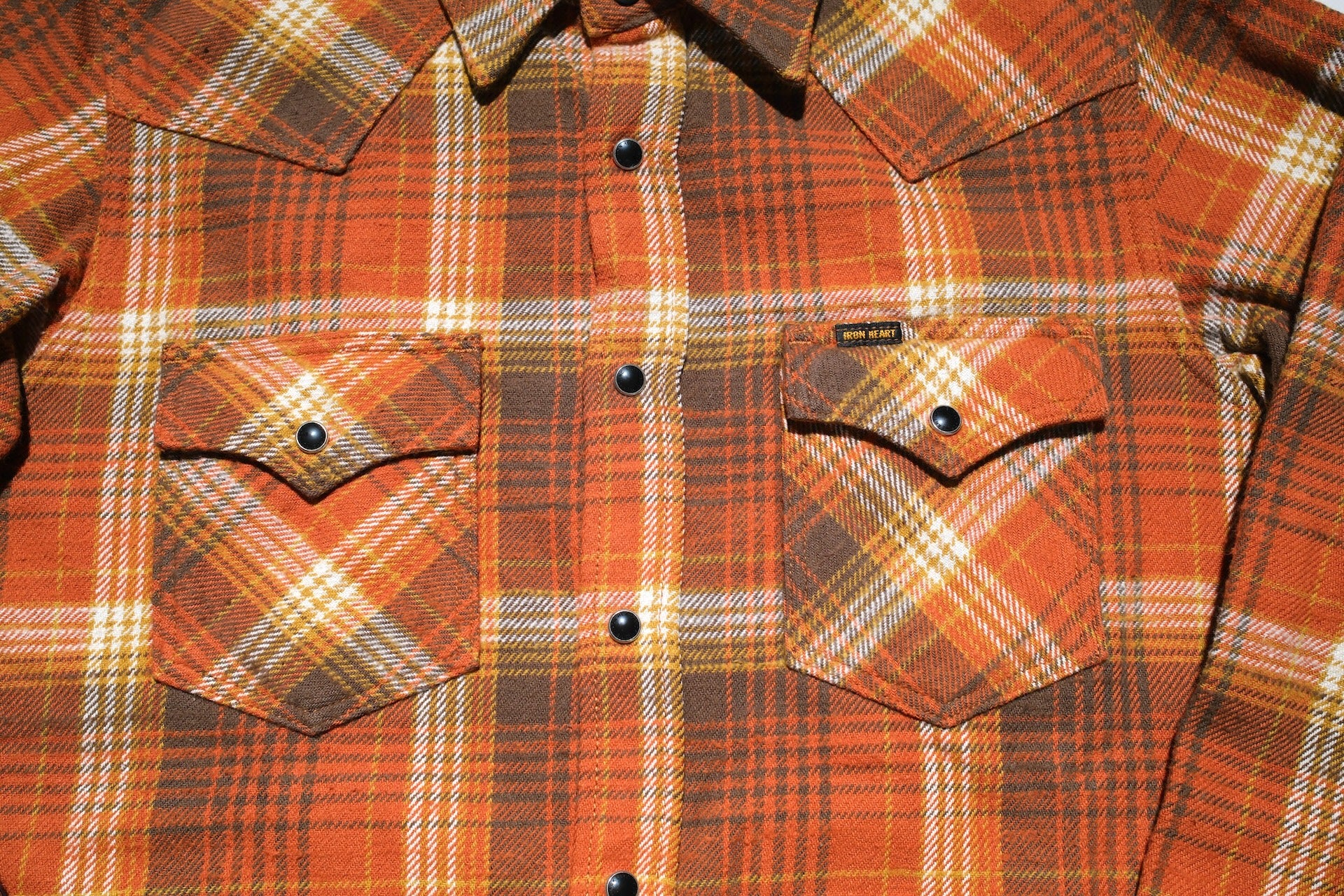 Iron Heart 12oz Ultra-Heavy "Slubby" Flannel Western Shirt (Autumn Orange)