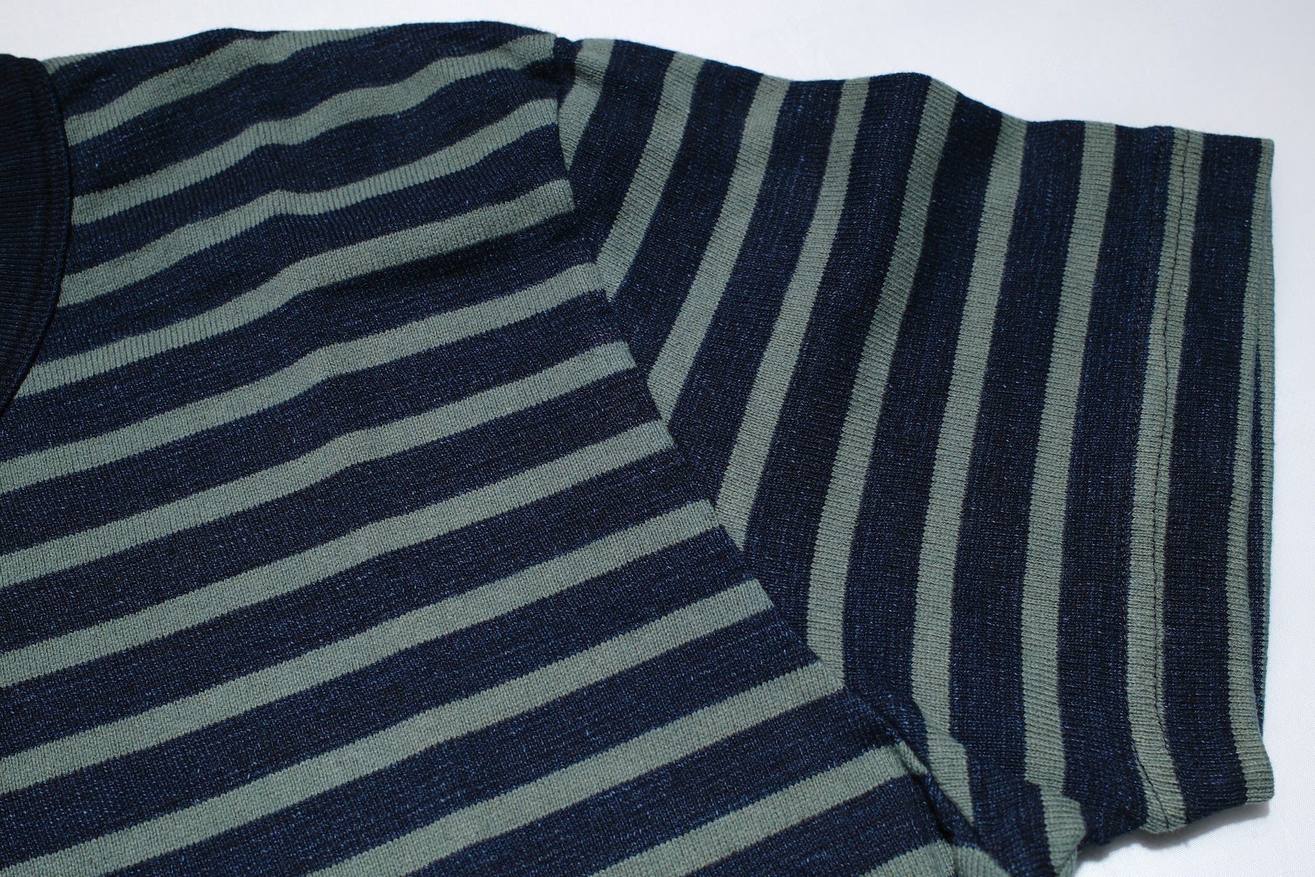 Pure Blue Japan Heavyweight "Indigo Stripes" S/S Tee (Olive)