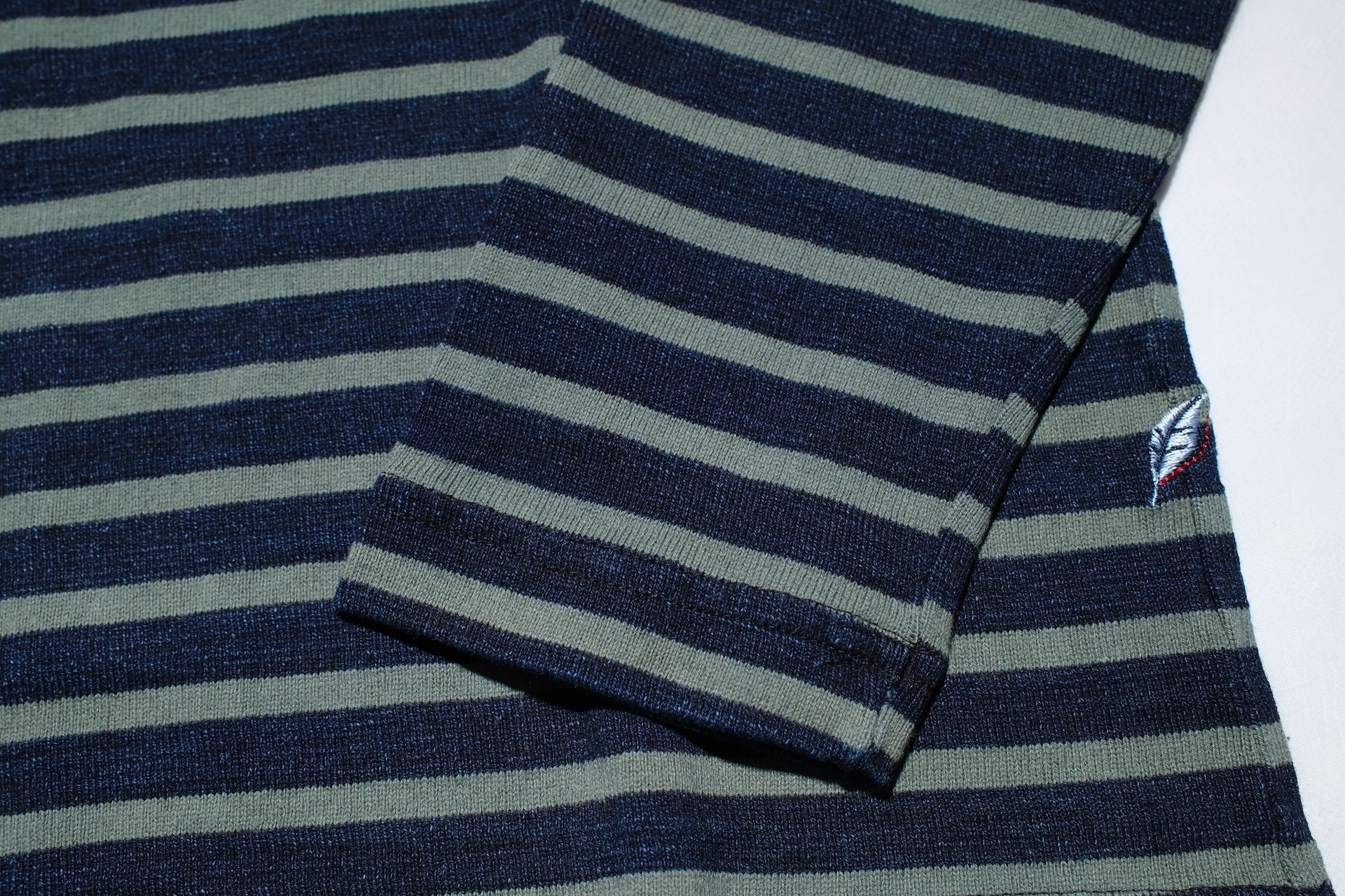 Pure Blue Japan Heavyweight "Indigo Stripes" L/S Tee (Olive)