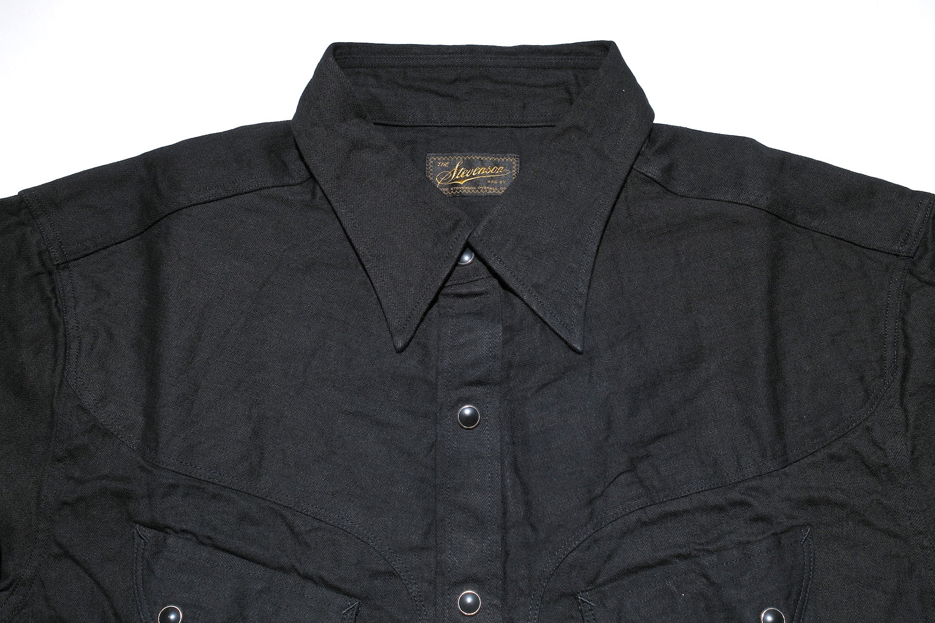Stevenson Overall Co. 'Cody' 6.5oz Denim Western Shirt (Black)