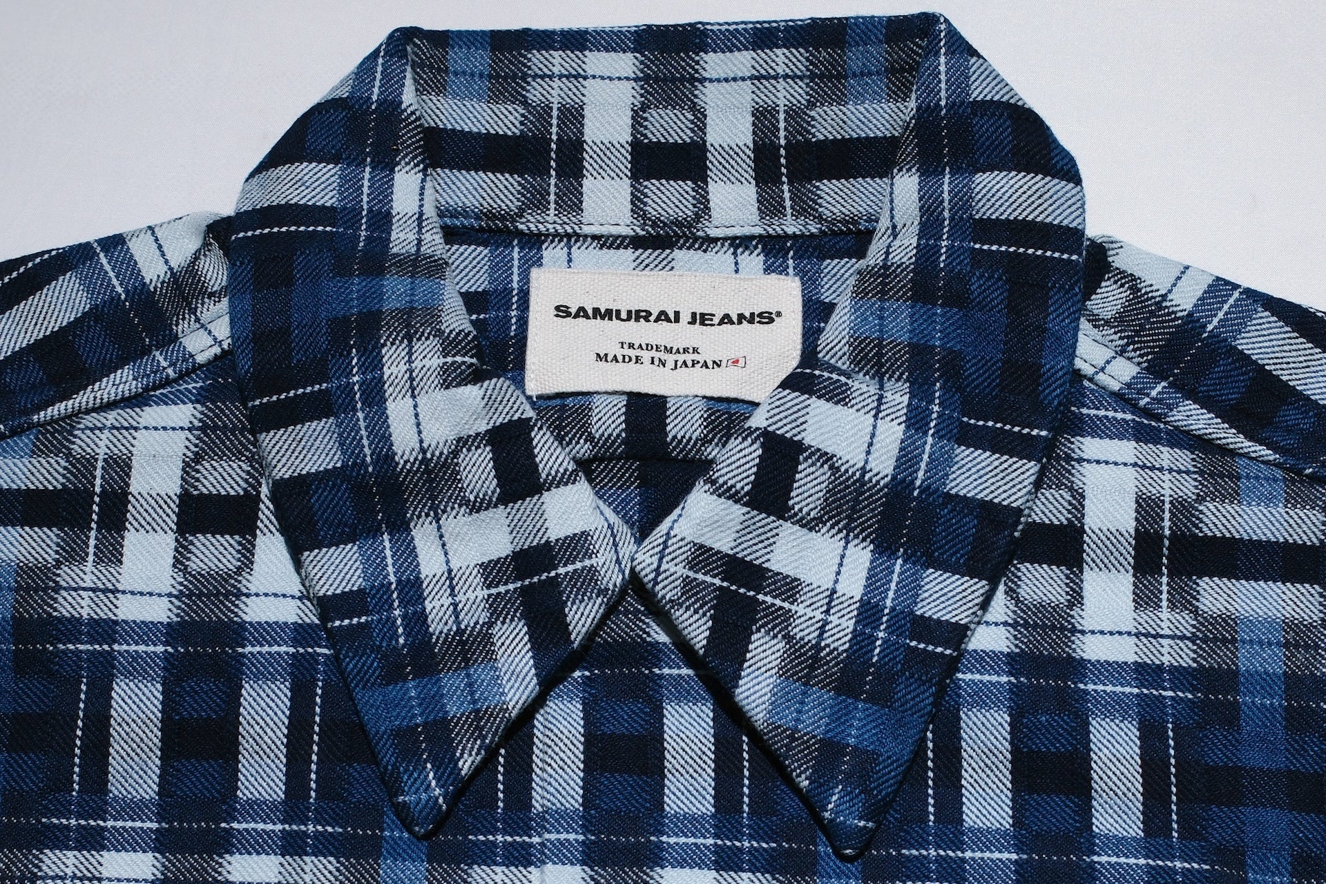 Samurai "Broken Lattice" Natural Indigo Dyed Open Collar L/S Shirt