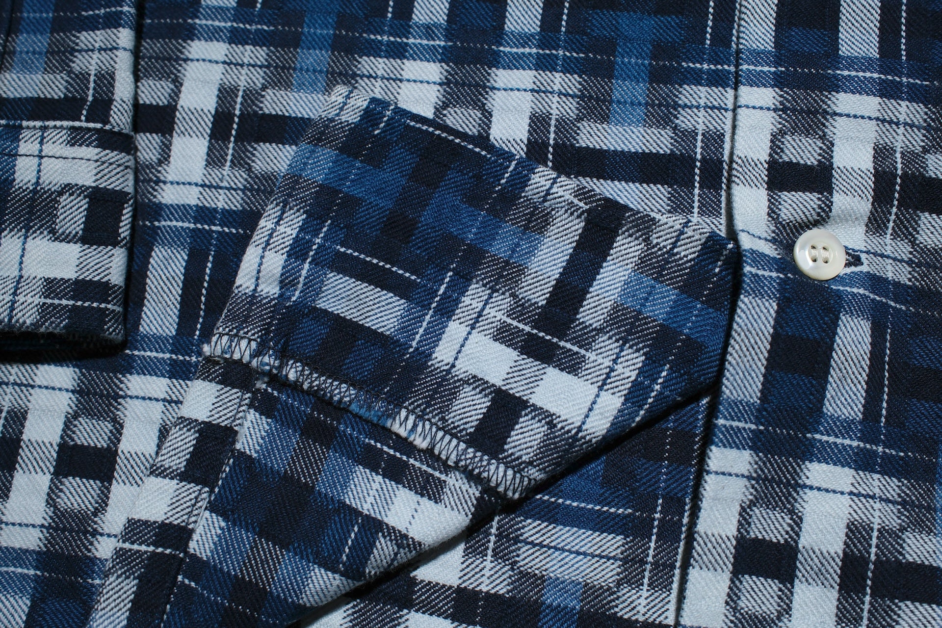 Samurai "Broken Lattice" Natural Indigo Dyed Open Collar L/S Shirt