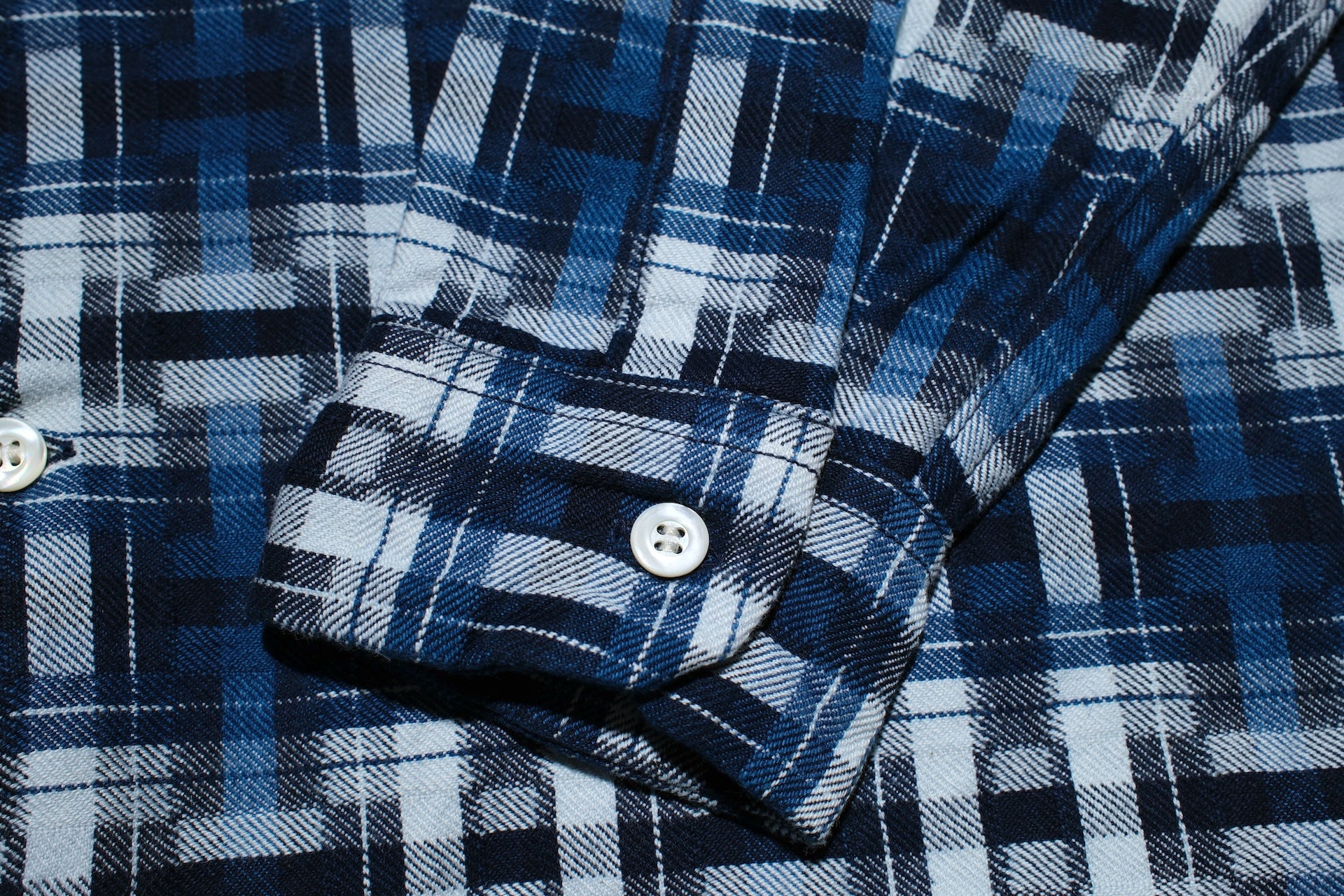 Samurai "Broken Lattice" Natural Indigo Dyed Open Collar L/S Shirt