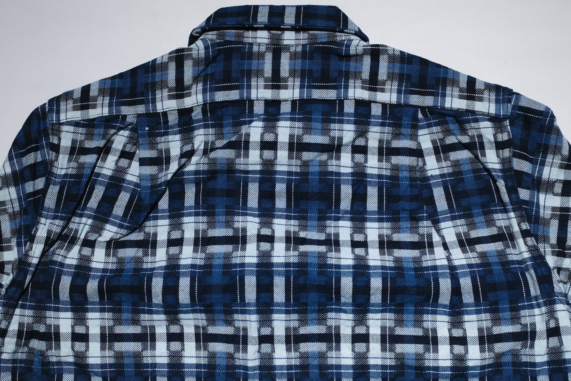 Samurai "Broken Lattice" Natural Indigo Dyed Open Collar L/S Shirt