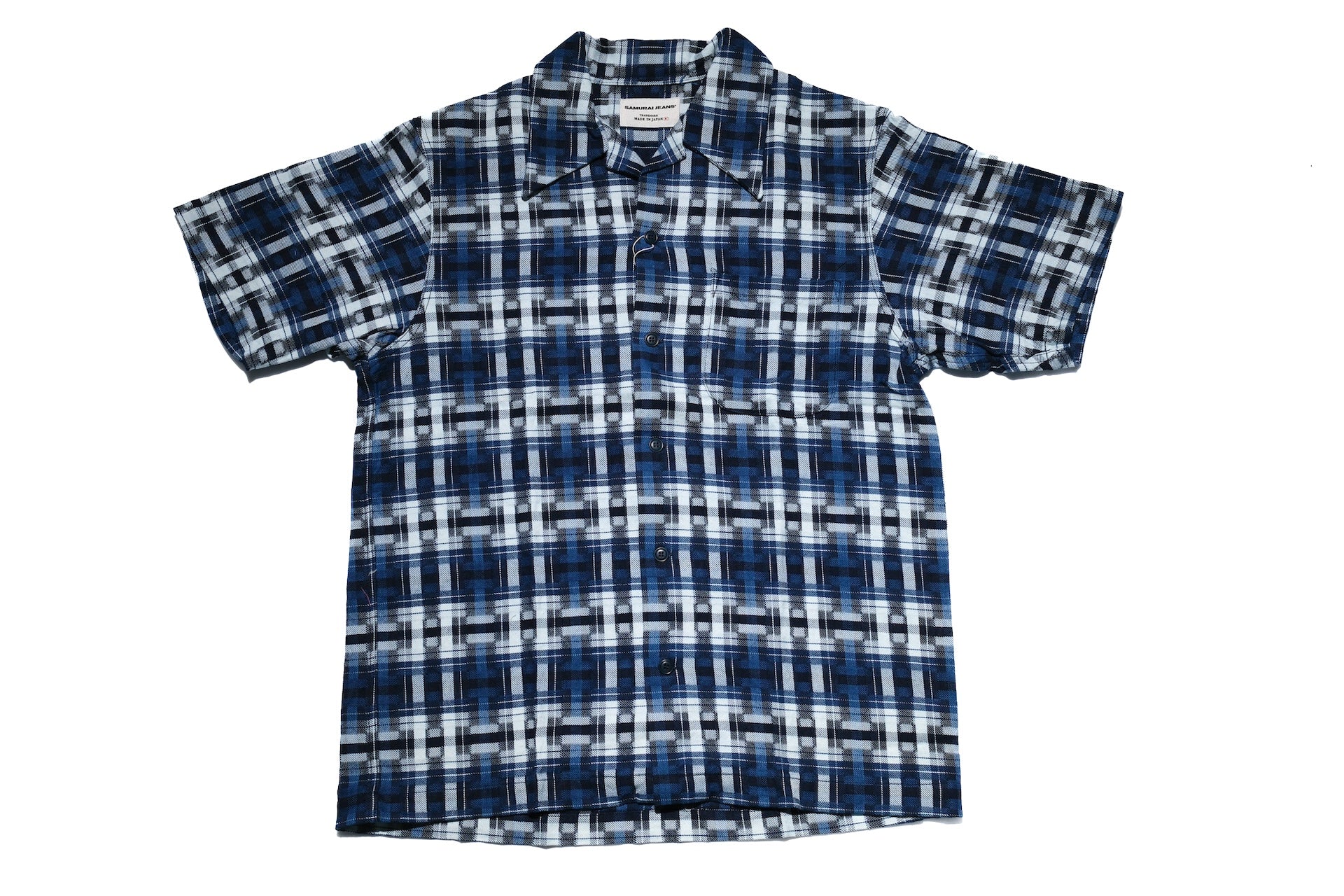 Samurai "Broken Lattice" Natural Indigo Dyed Open Collar S/S Shirt