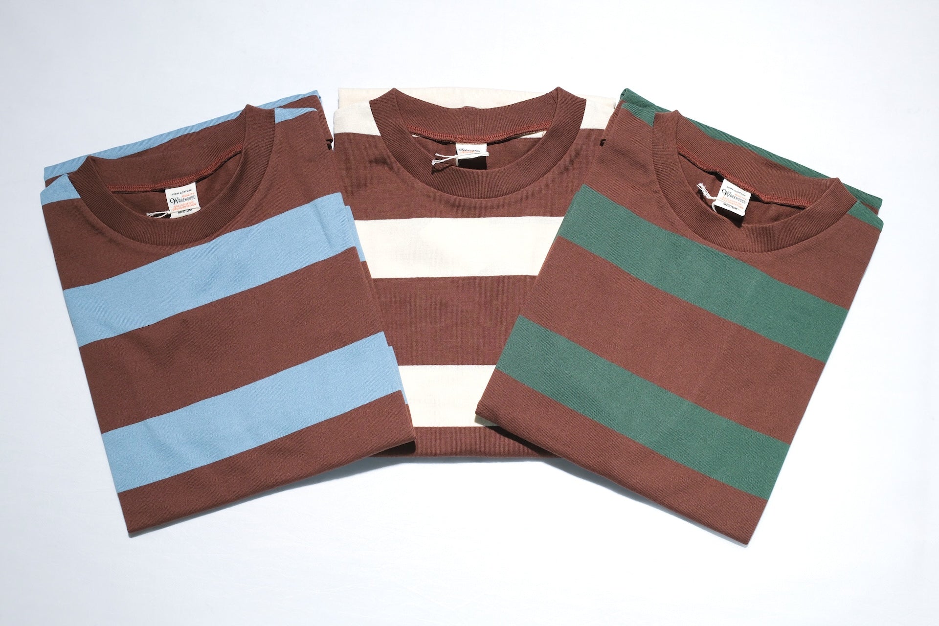 Warehouse 5.5oz "Old School" Loopwheeled Border Tee (Sax Blue X Brown)