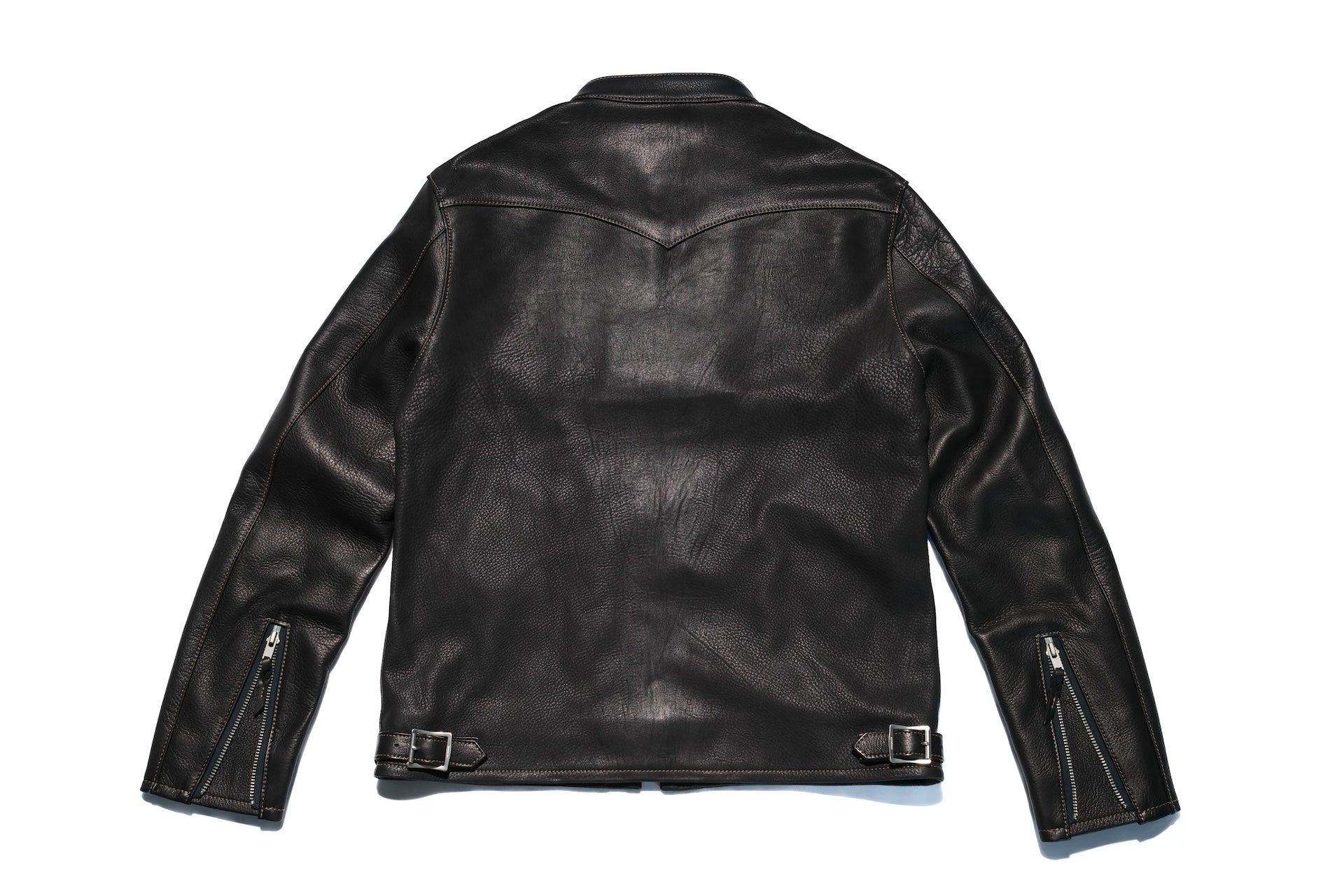 The Flat Head 'Ultimate' Deerskin Stand Collar Single Rider Jacket (Black Teacore)