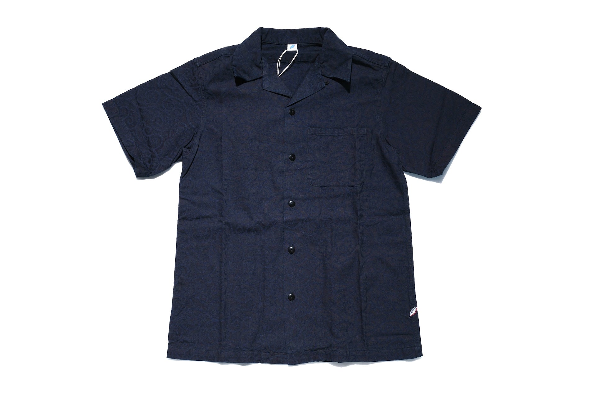 Pure Blue Japan 8oz Indigo Dyed "Arabesque" Jacquard S/S Open Collar Shirt