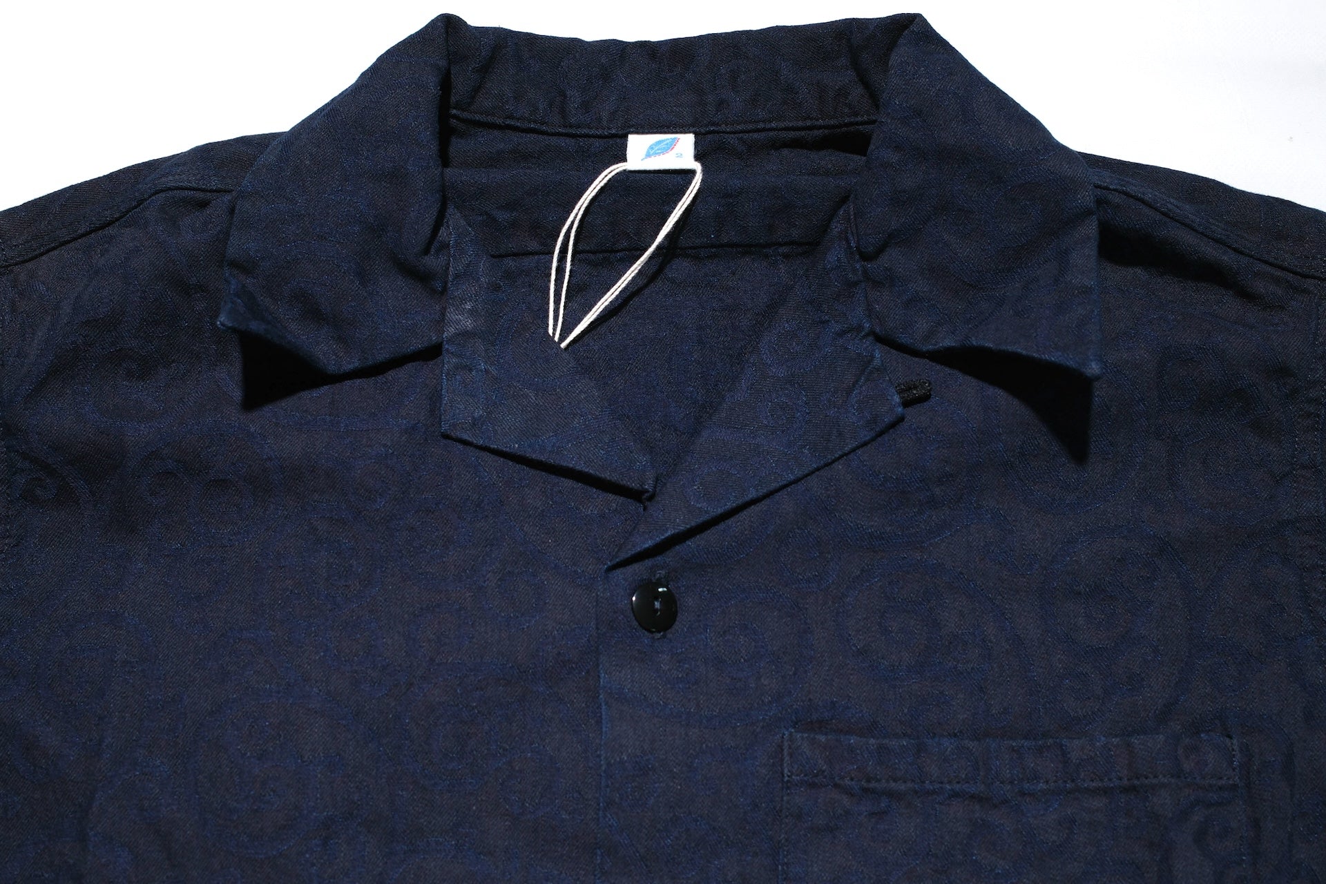 Pure Blue Japan 8oz Indigo Dyed "Arabesque" Jacquard S/S Open Collar Shirt