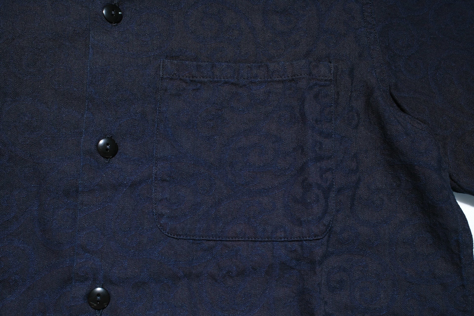 Pure Blue Japan 8oz Indigo Dyed "Arabesque" Jacquard S/S Open Collar Shirt