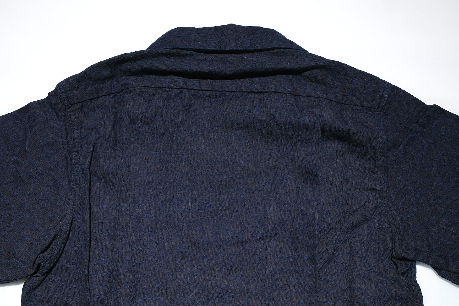 Pure Blue Japan 8oz Indigo Dyed "Arabesque" Jacquard S/S Open Collar Shirt